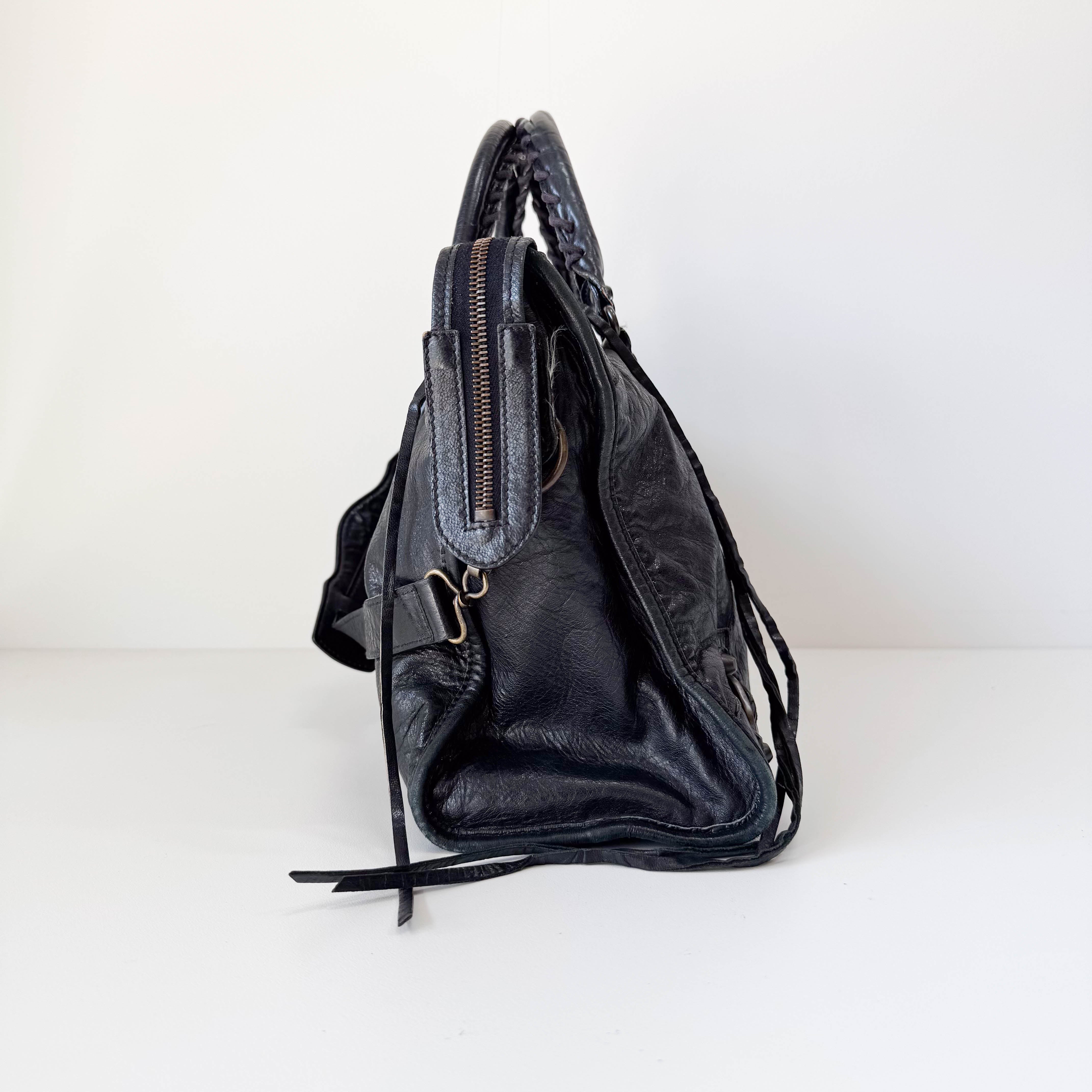 The City Black Leather Two Way Bag