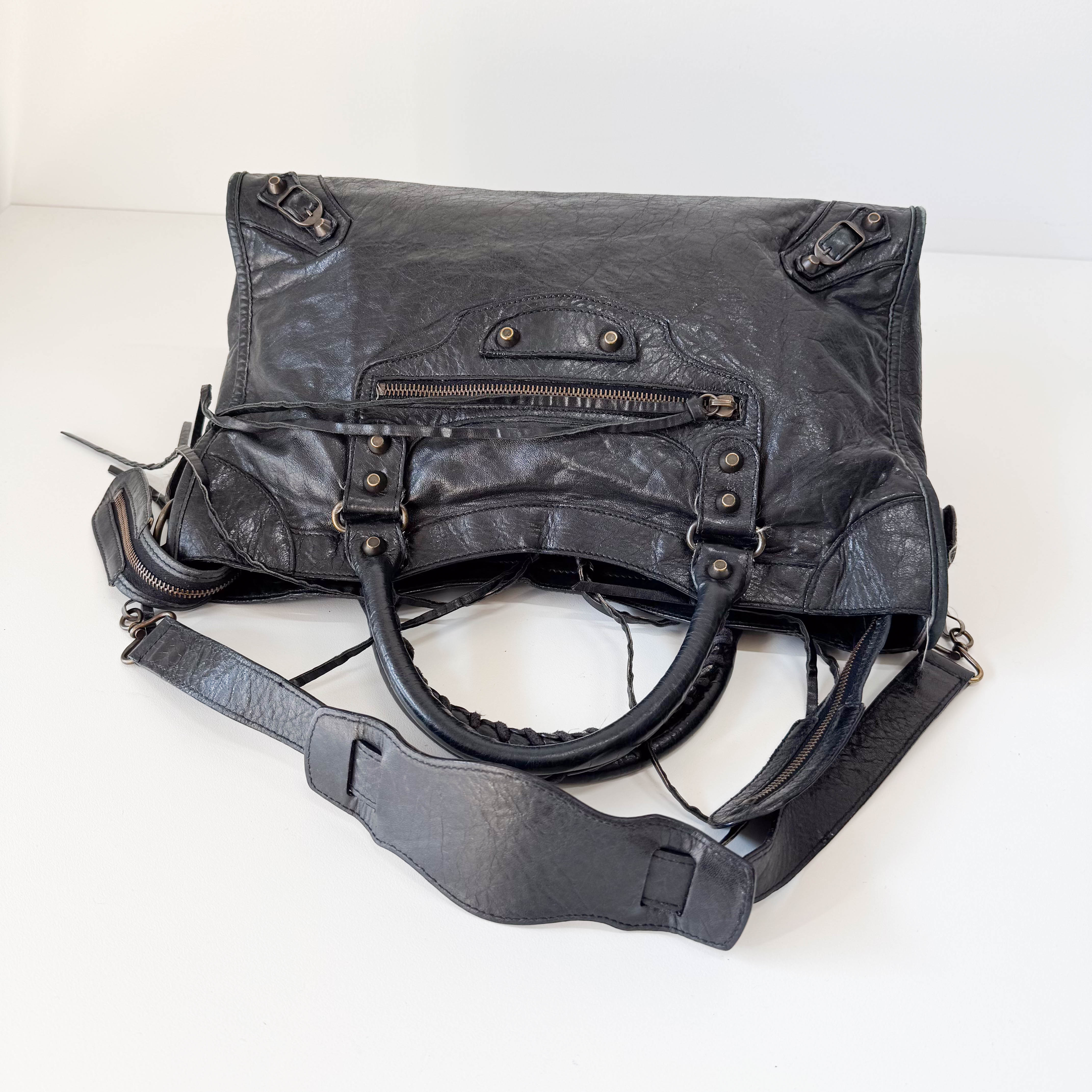 The City Black Leather Two Way Bag