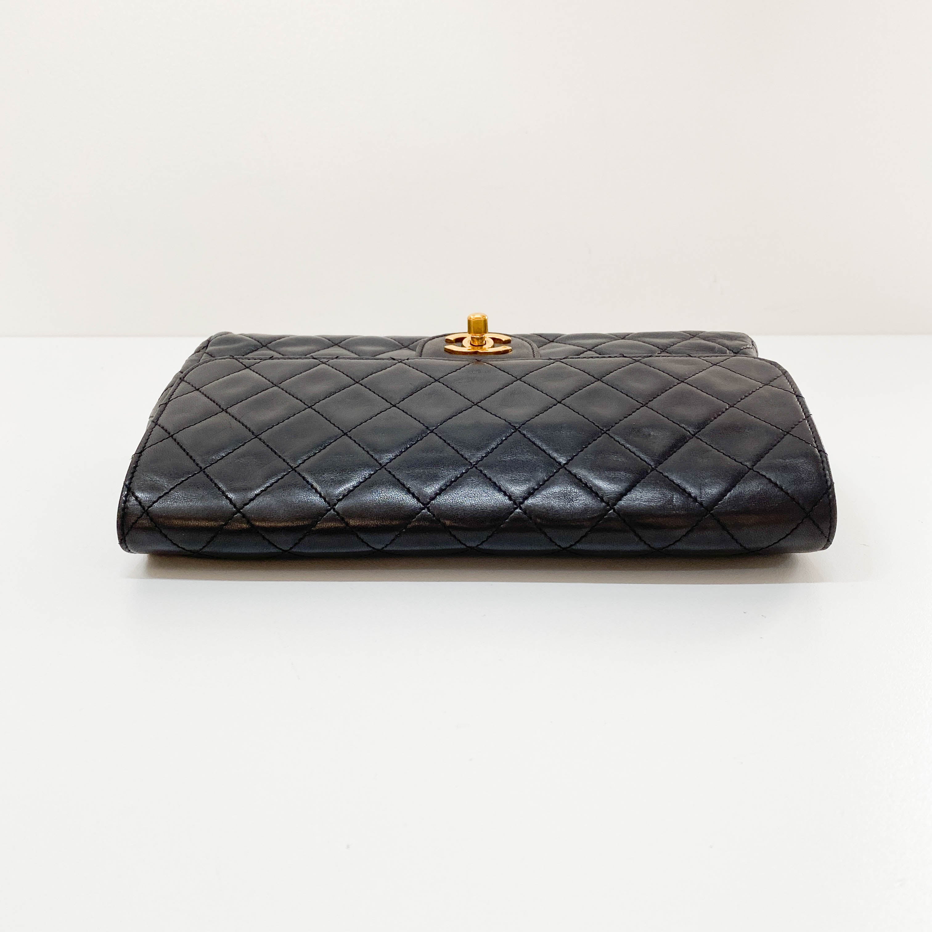 Timeless Classic Black Lambskin Leather Clutch Bag