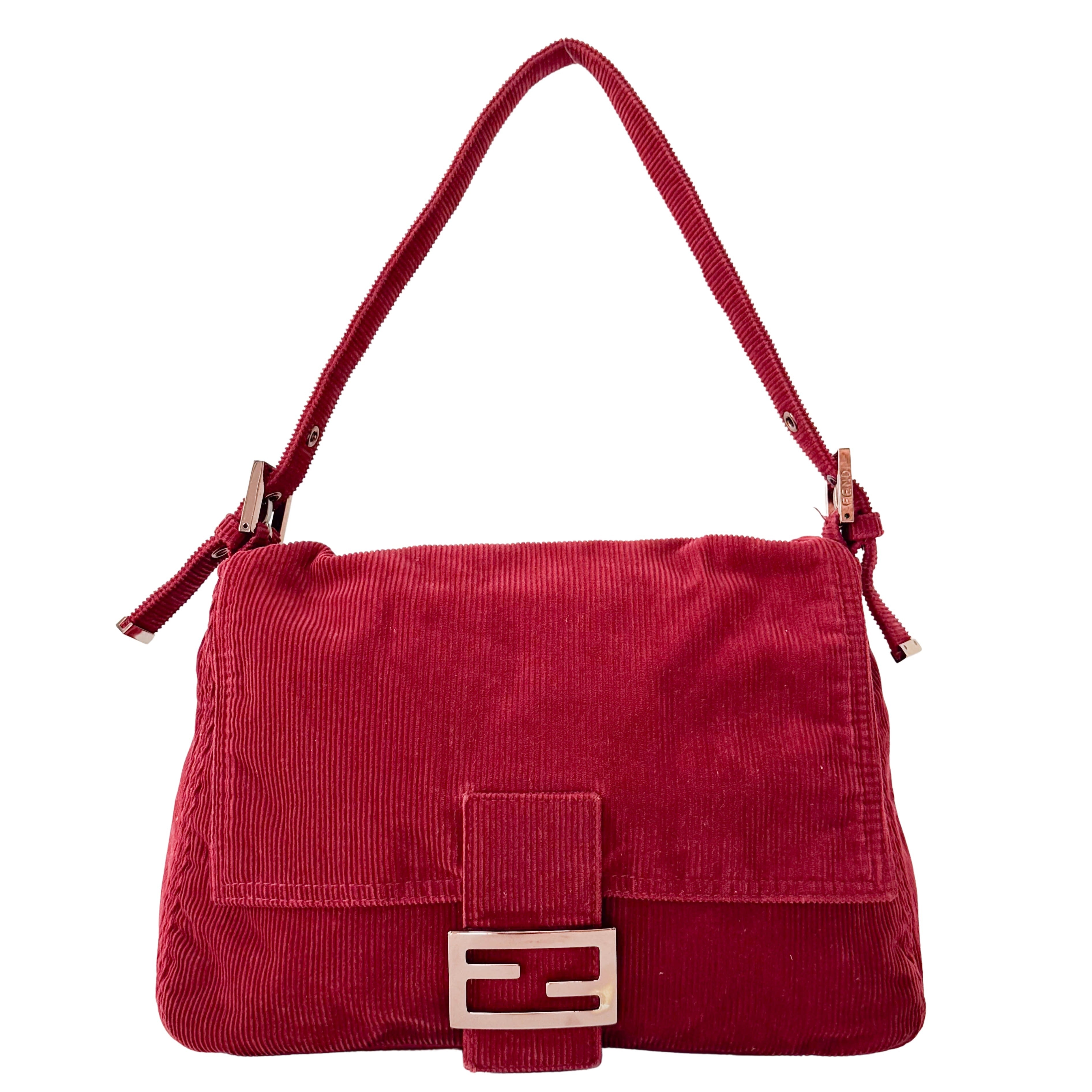 Mamma Baguette Red Corduroy Shoulder Bag