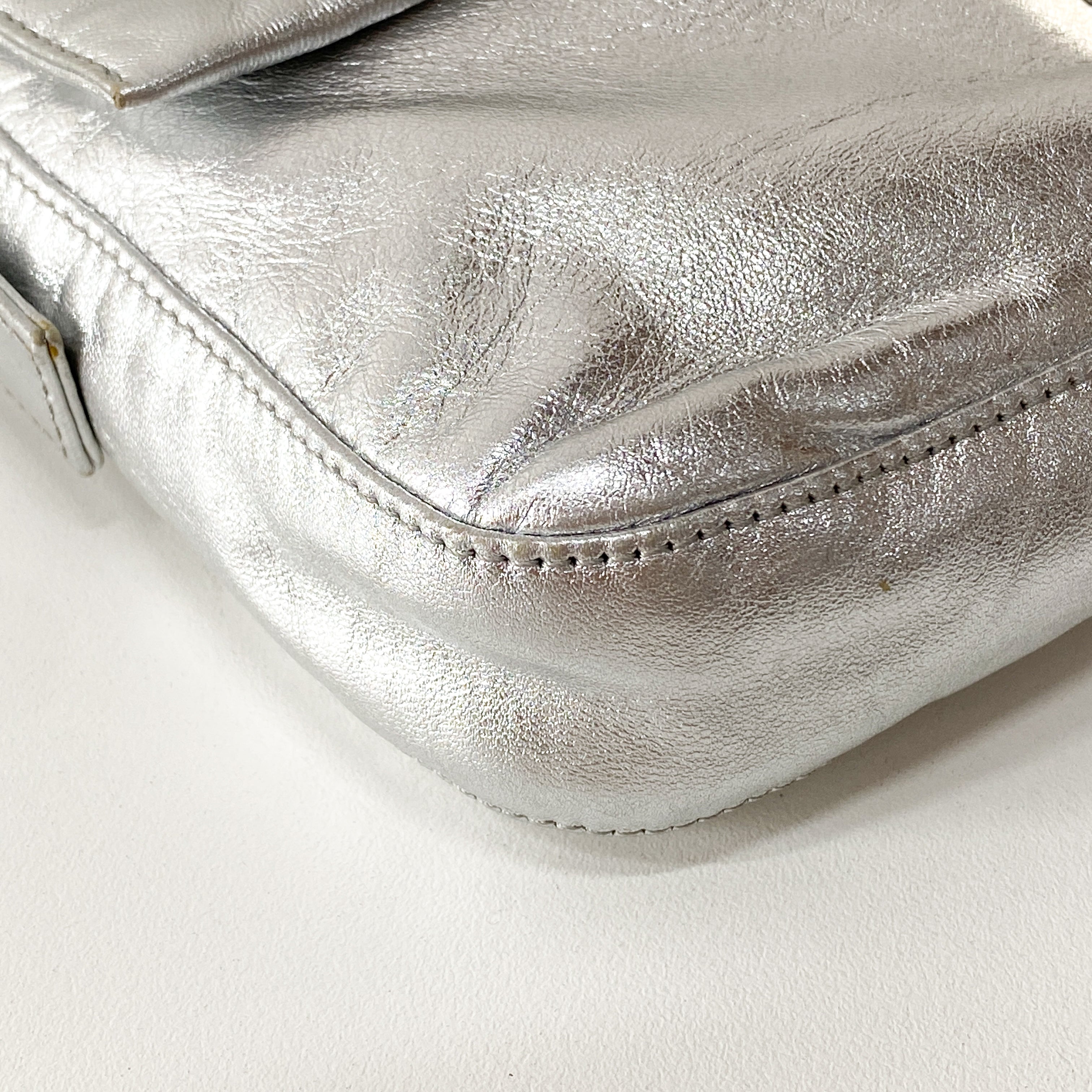 Baguette Silver Leather Rhinestone Shoulder Bag