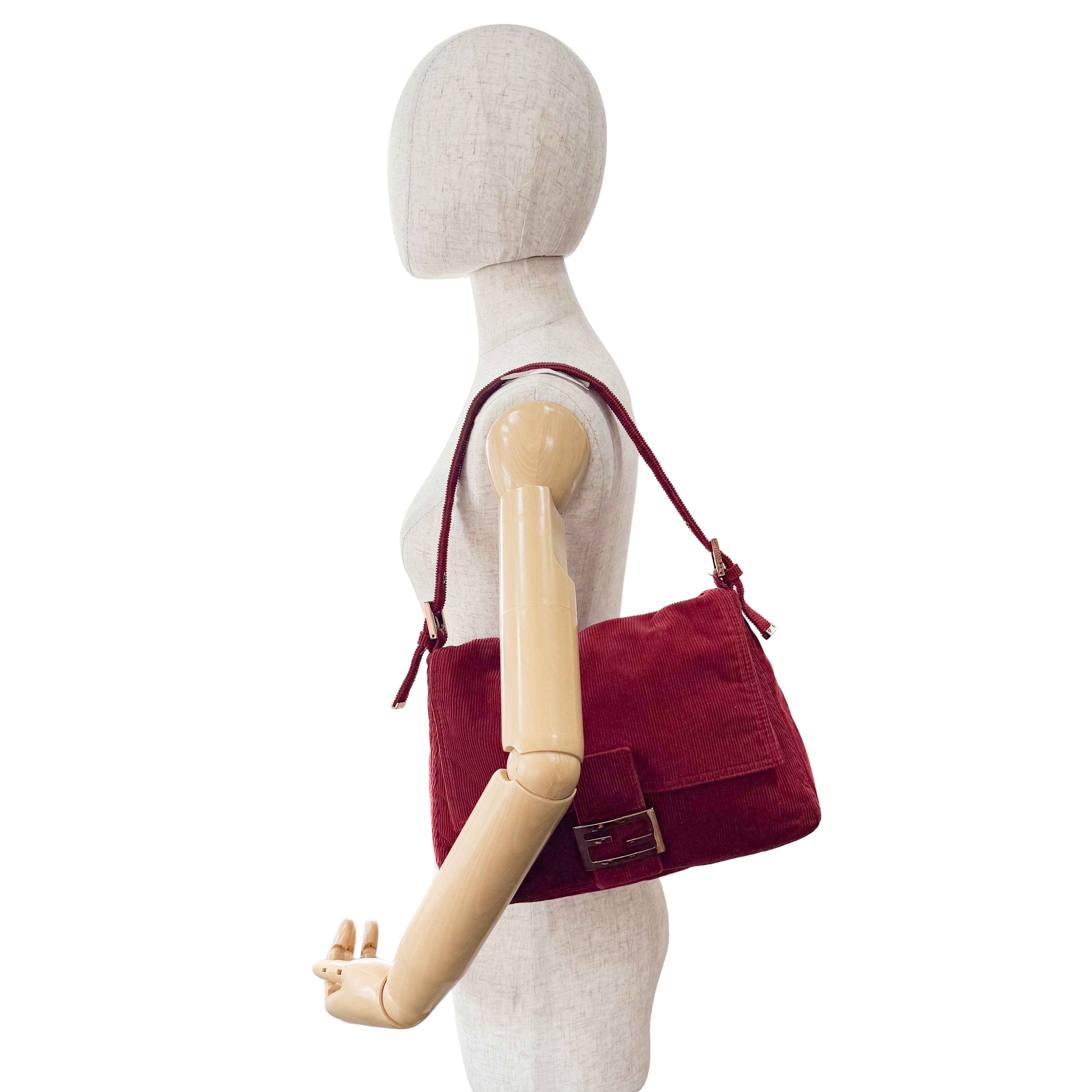 Mamma Baguette Red Corduroy Shoulder Bag