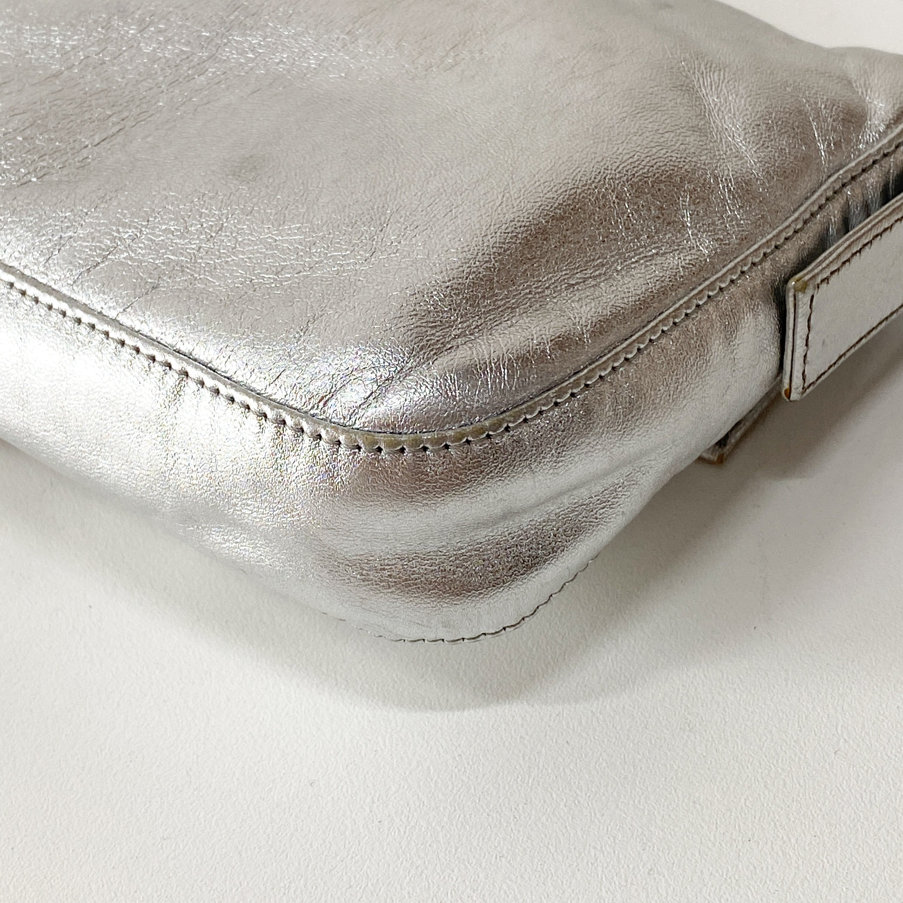 Baguette Silver Leather Rhinestone Shoulder Bag