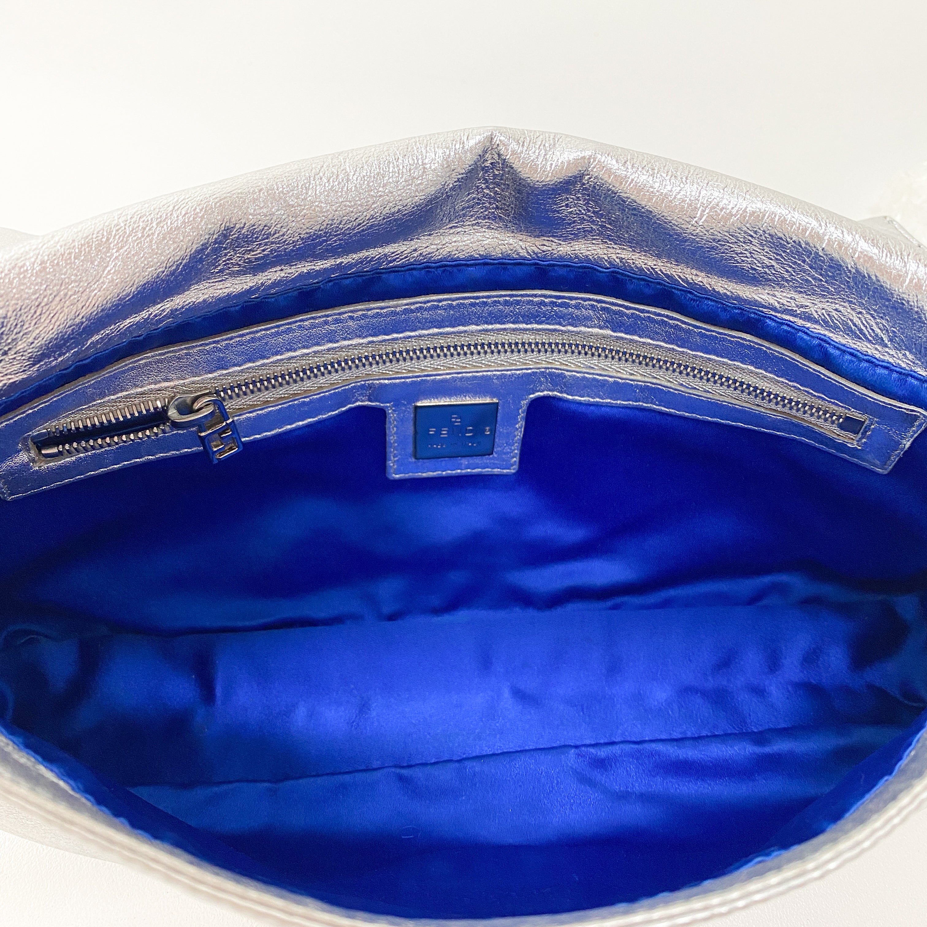 Baguette Silver Leather Rhinestone Shoulder Bag