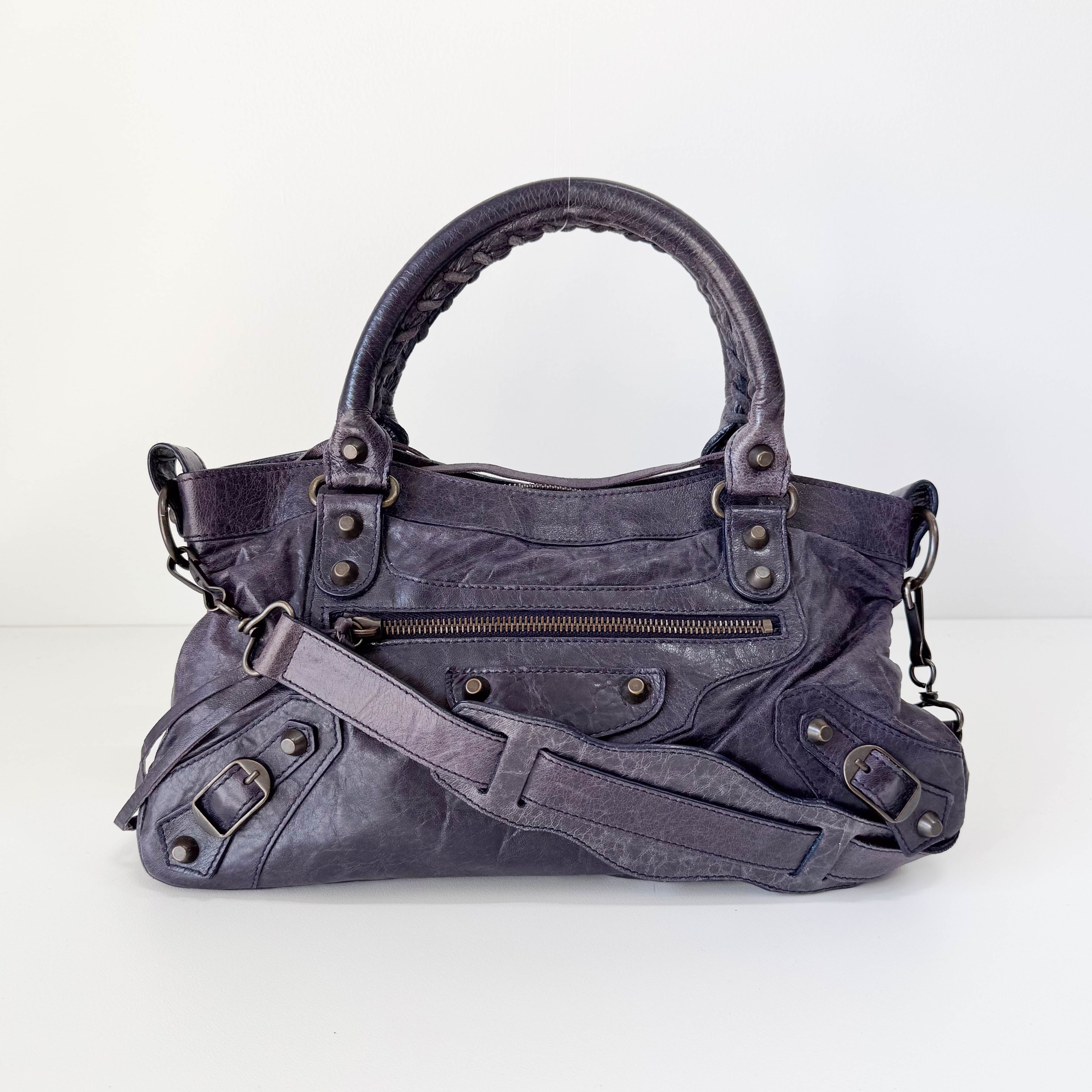 The First Purple Lambskin Leather Two Way Bag