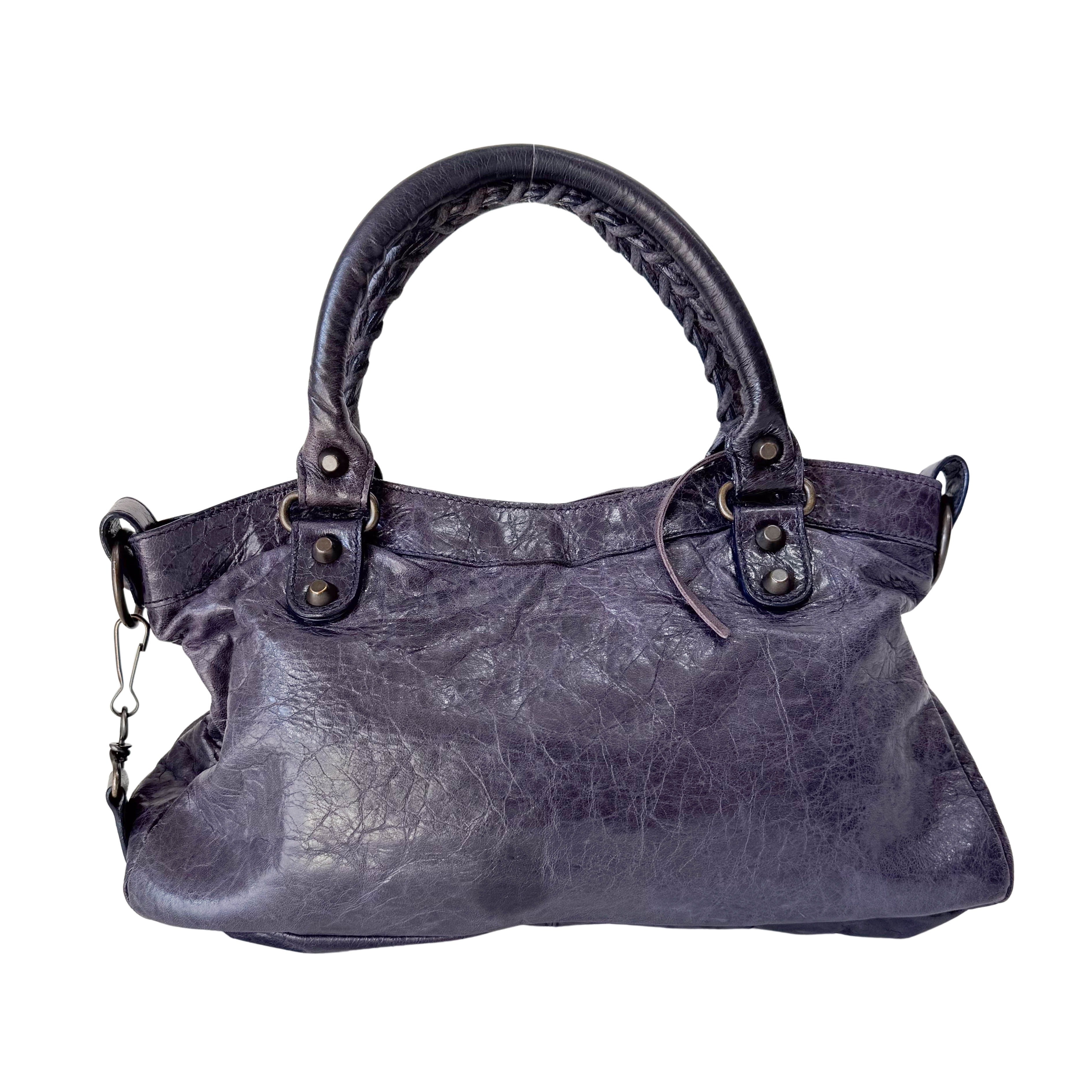 The First Purple Lambskin Leather Two Way Bag