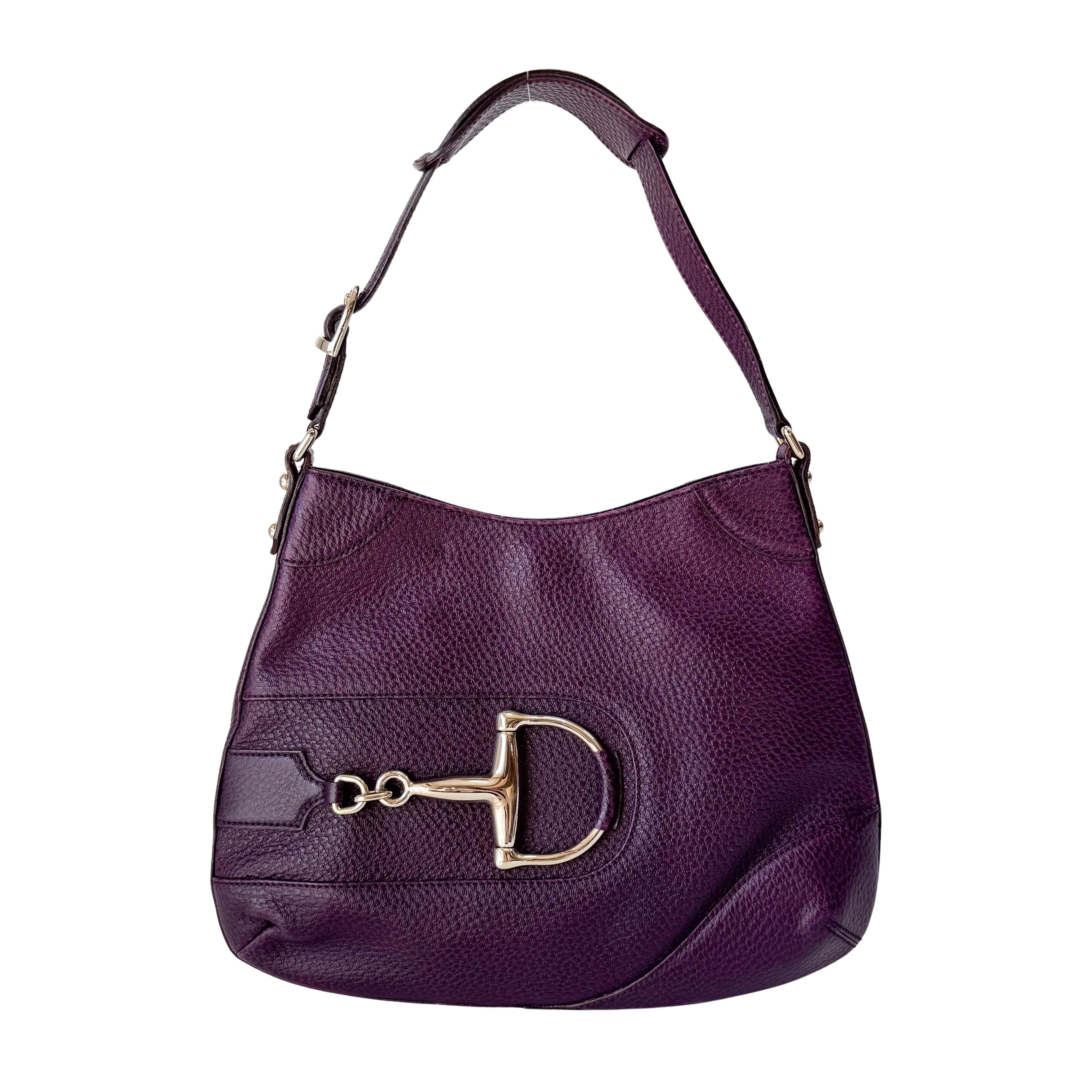 Horsebit Purple Leather Shoulder Bag