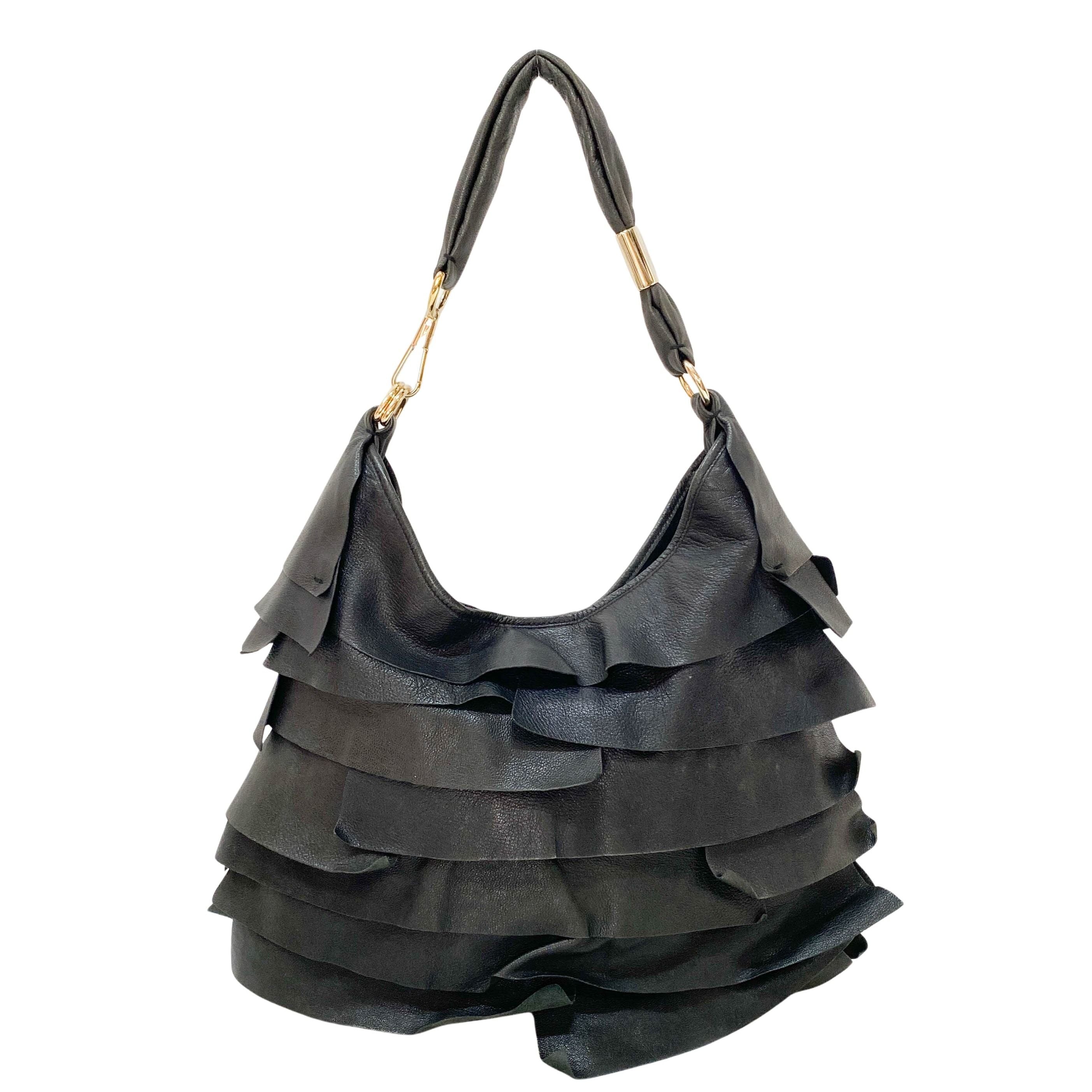 Saint Tropez Black Leather Shoulder Bag