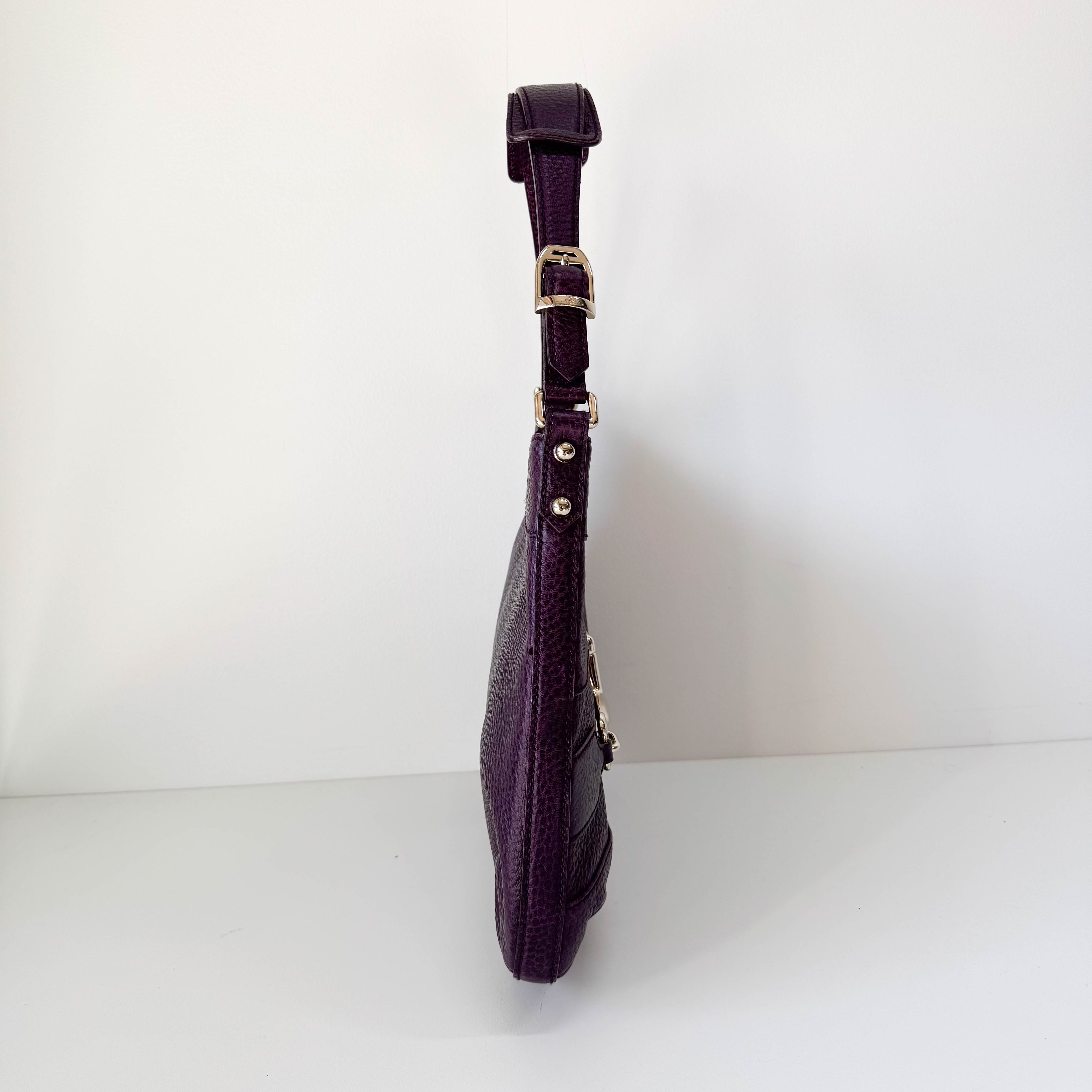 Horsebit Purple Leather Shoulder Bag