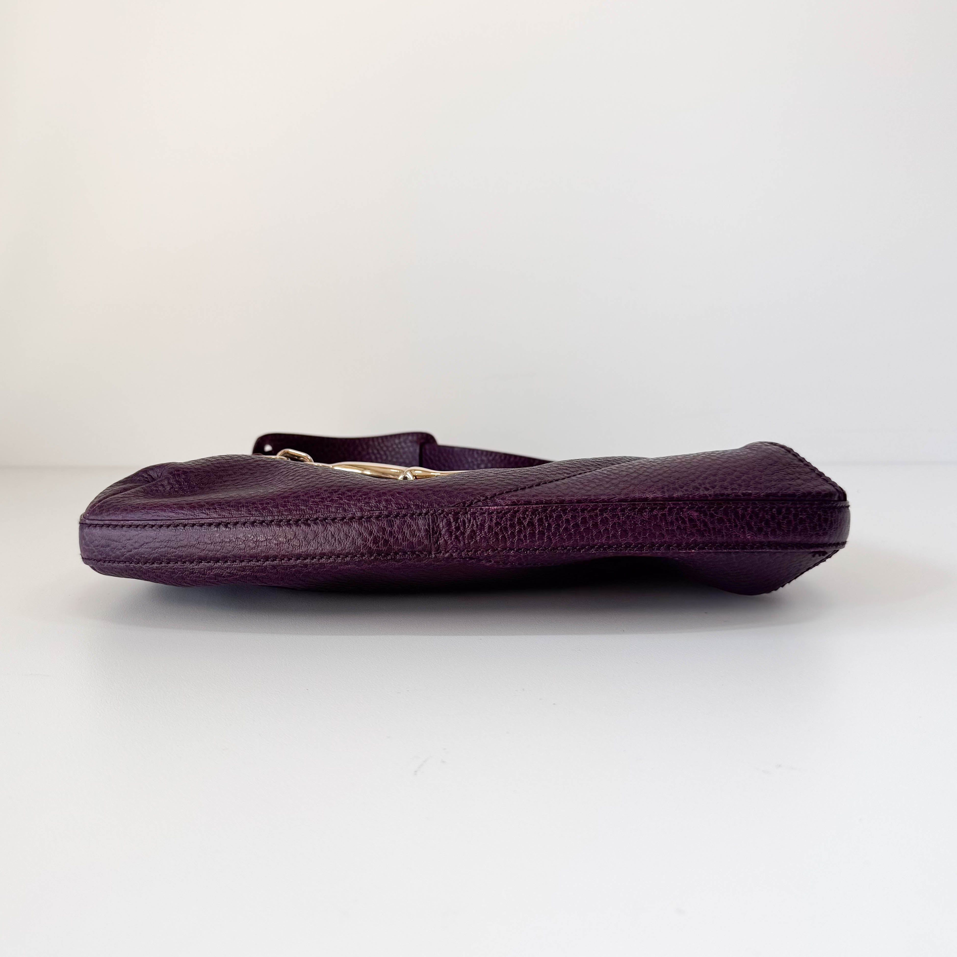 Horsebit Purple Leather Shoulder Bag