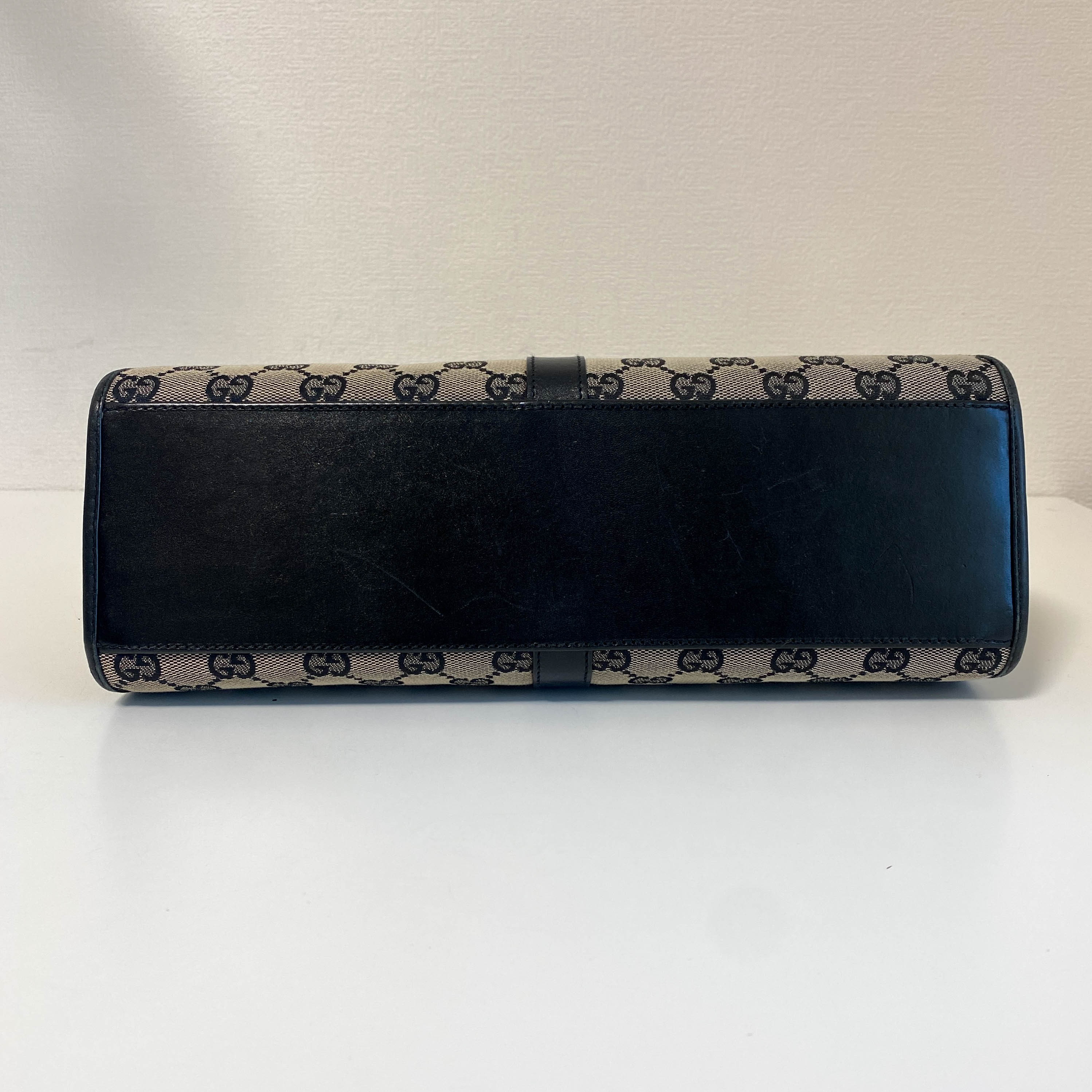 Jackie Black Leather and Canvas Shoulder bag with Gold Hardware