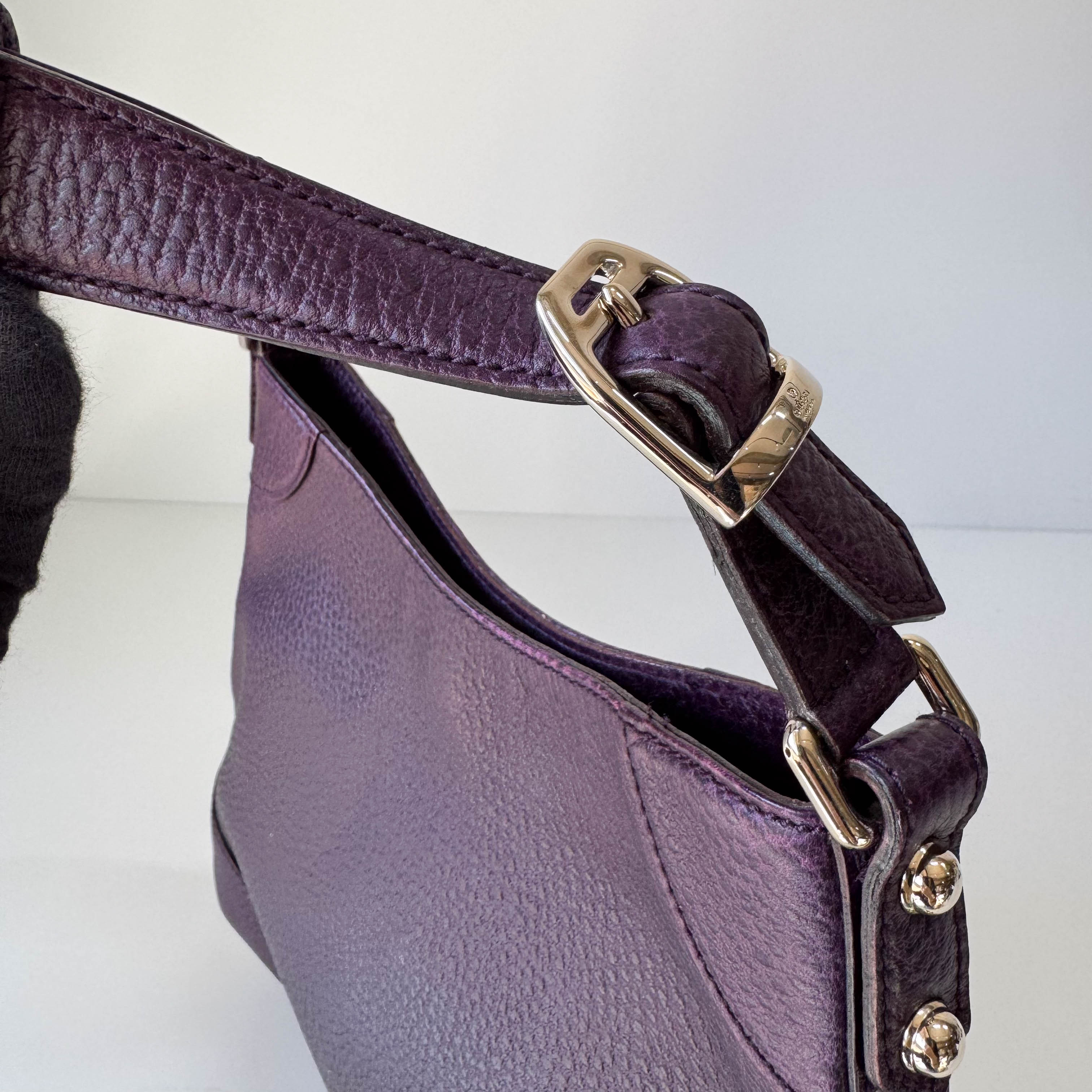 Horsebit Purple Leather Shoulder Bag