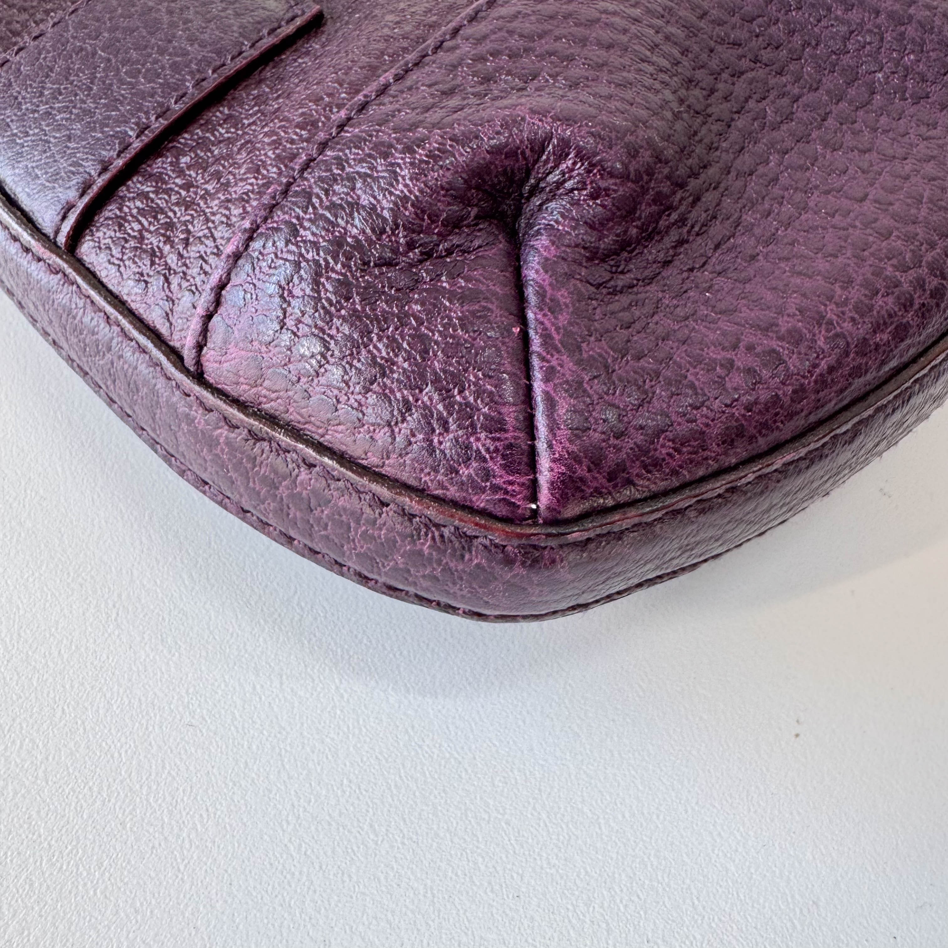 Horsebit Purple Leather Shoulder Bag