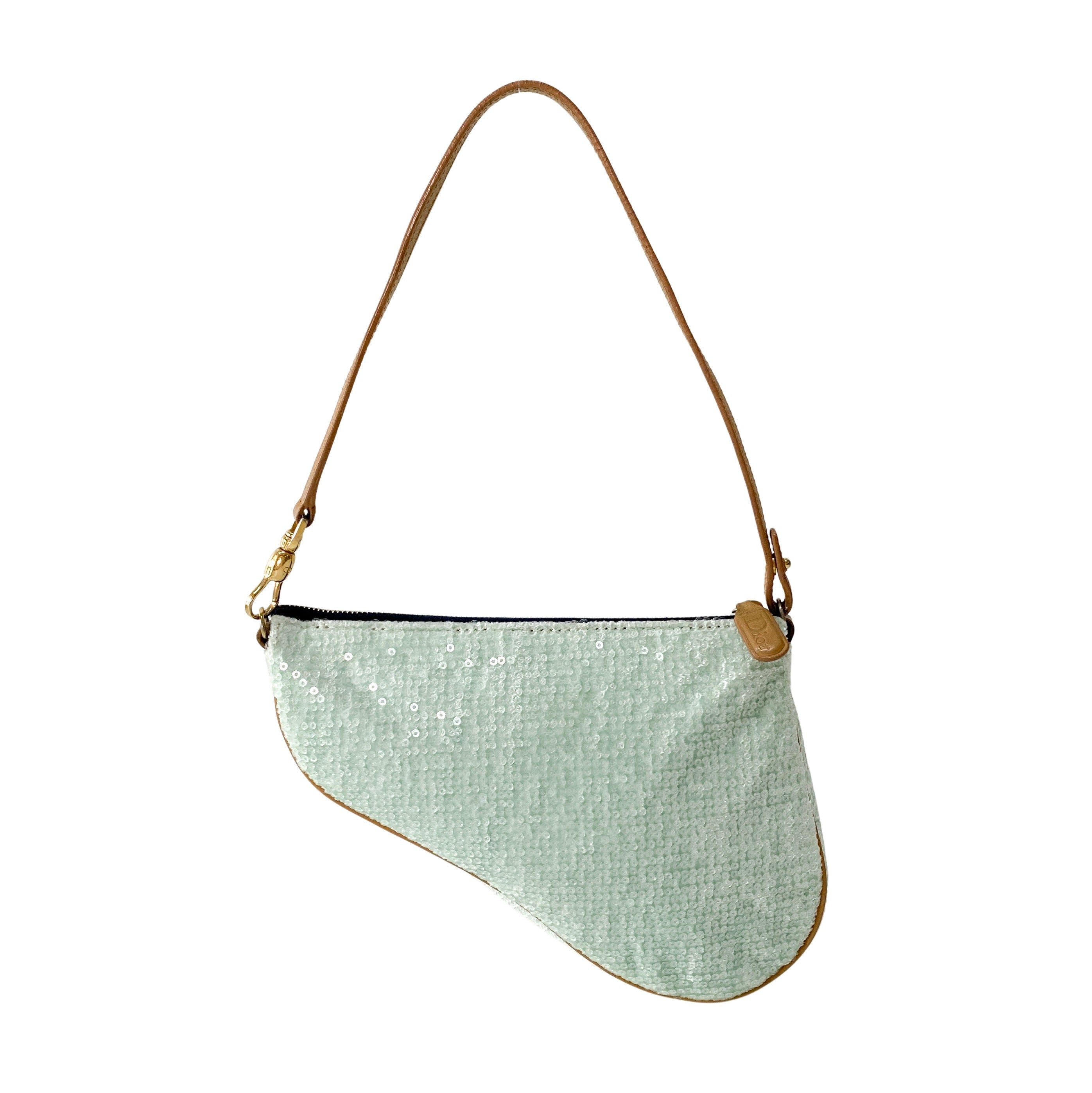 Saddle Light Blue Cotton & Sequin Shoulder Bag
