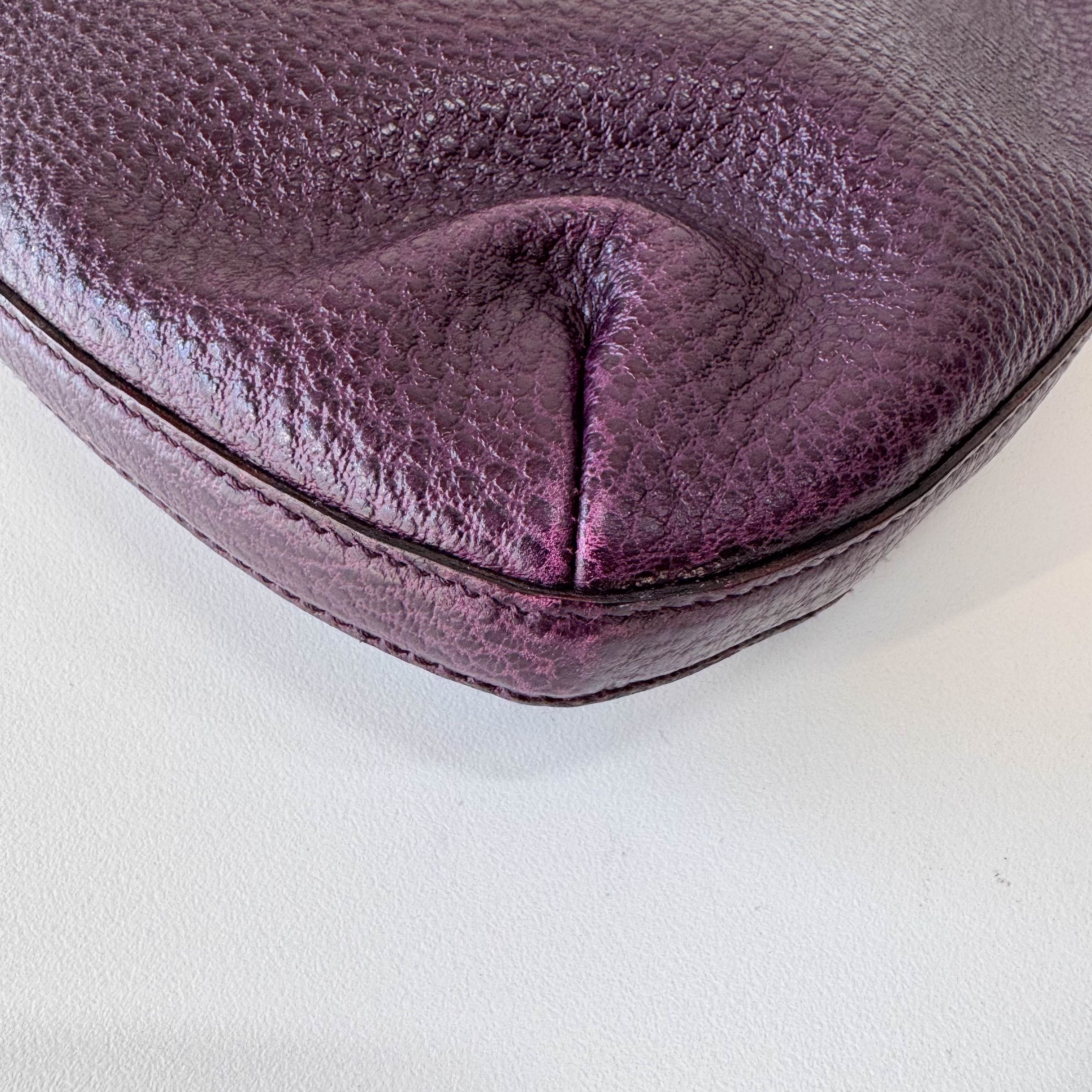Horsebit Purple Leather Shoulder Bag