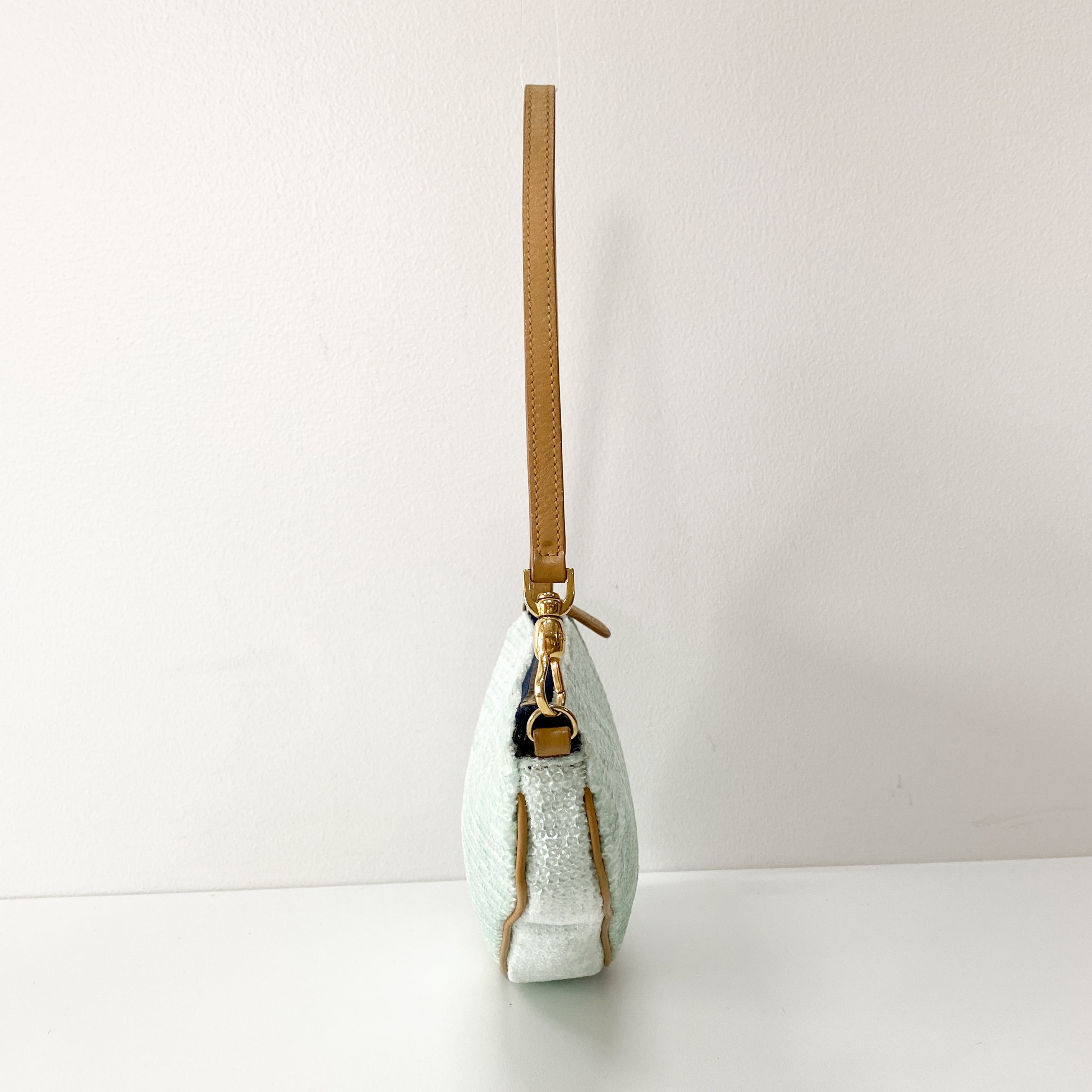 Saddle Light Blue Cotton & Sequin Shoulder Bag