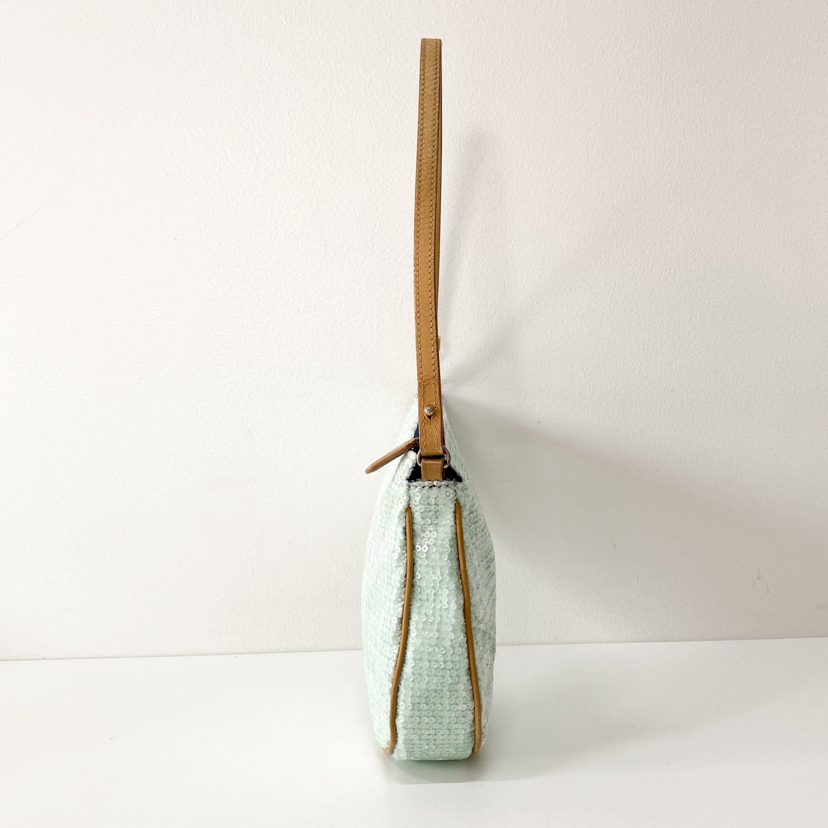 Saddle Light Blue Cotton & Sequin Shoulder Bag