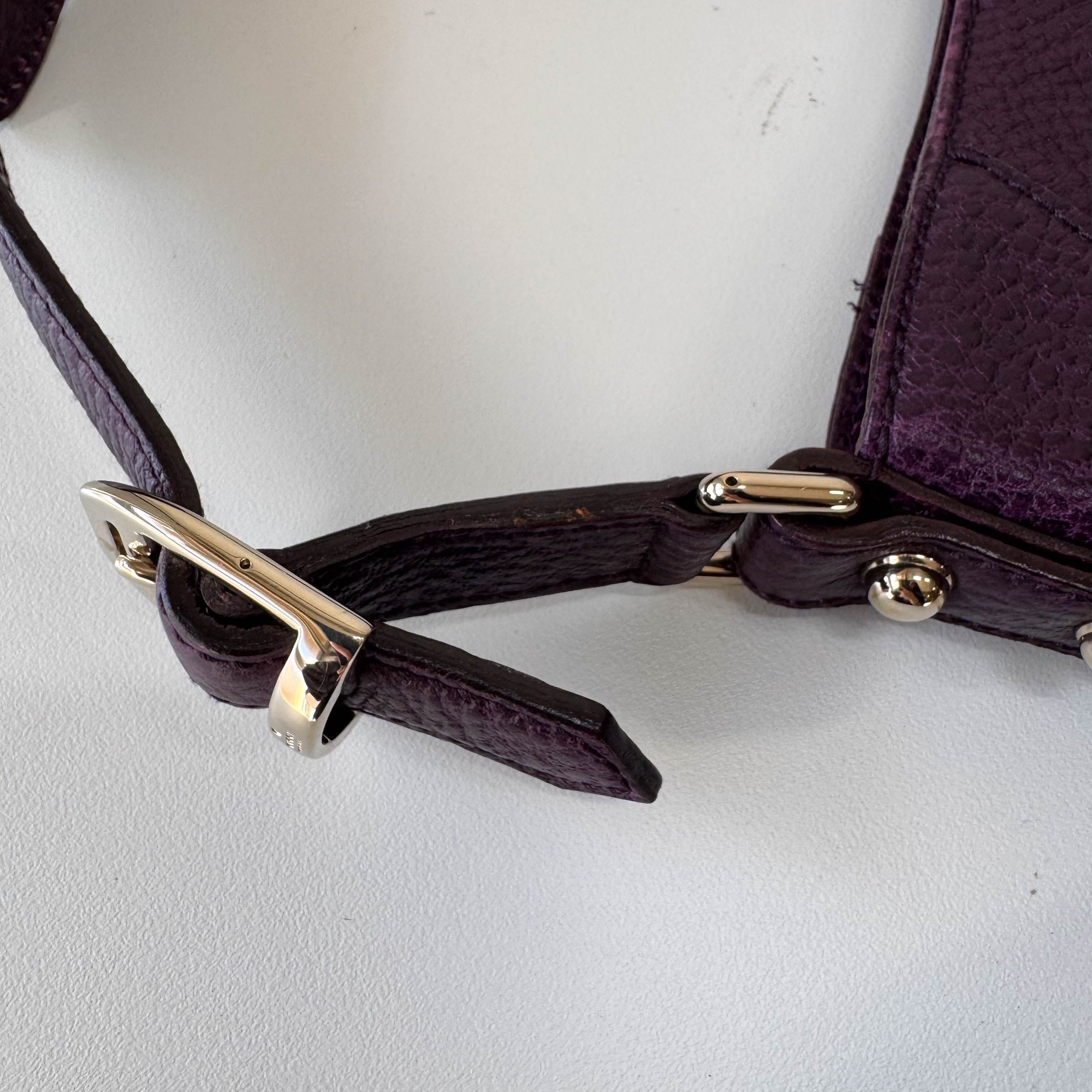 Horsebit Purple Leather Shoulder Bag