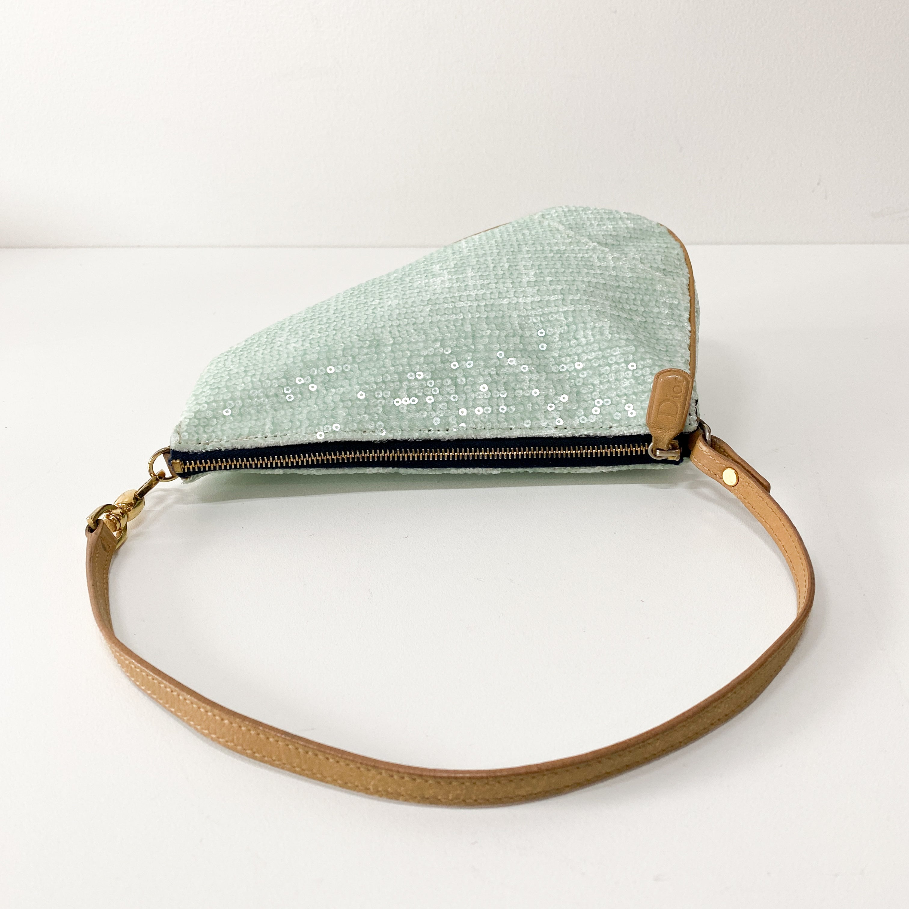 Saddle Light Blue Cotton & Sequin Shoulder Bag