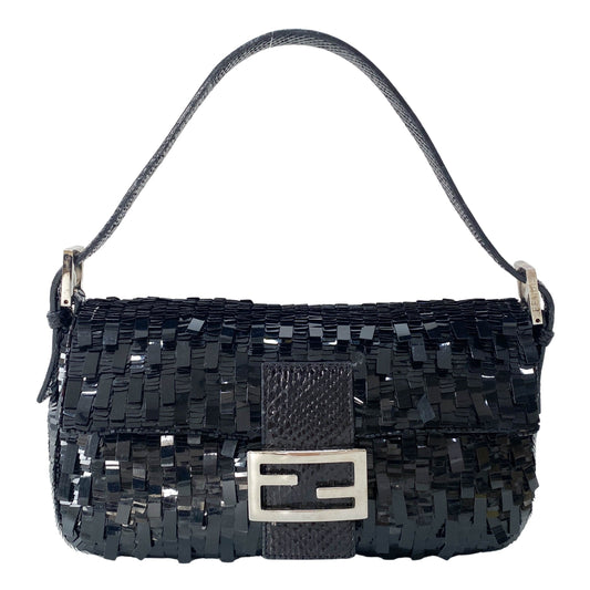 Baguete Black Sequin Shoulder Bag