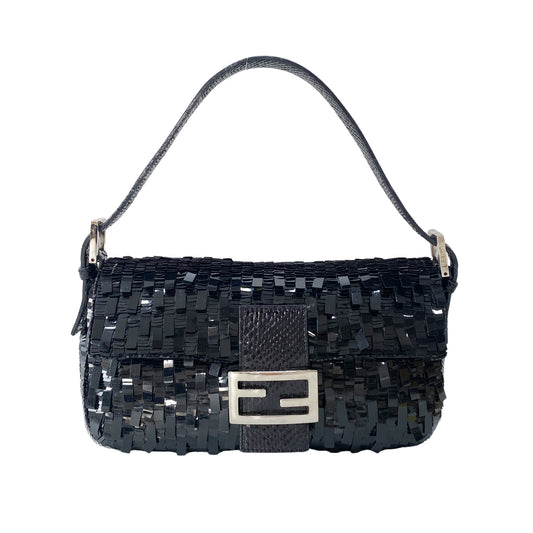 Baguete Black Sequin Shoulder Bag