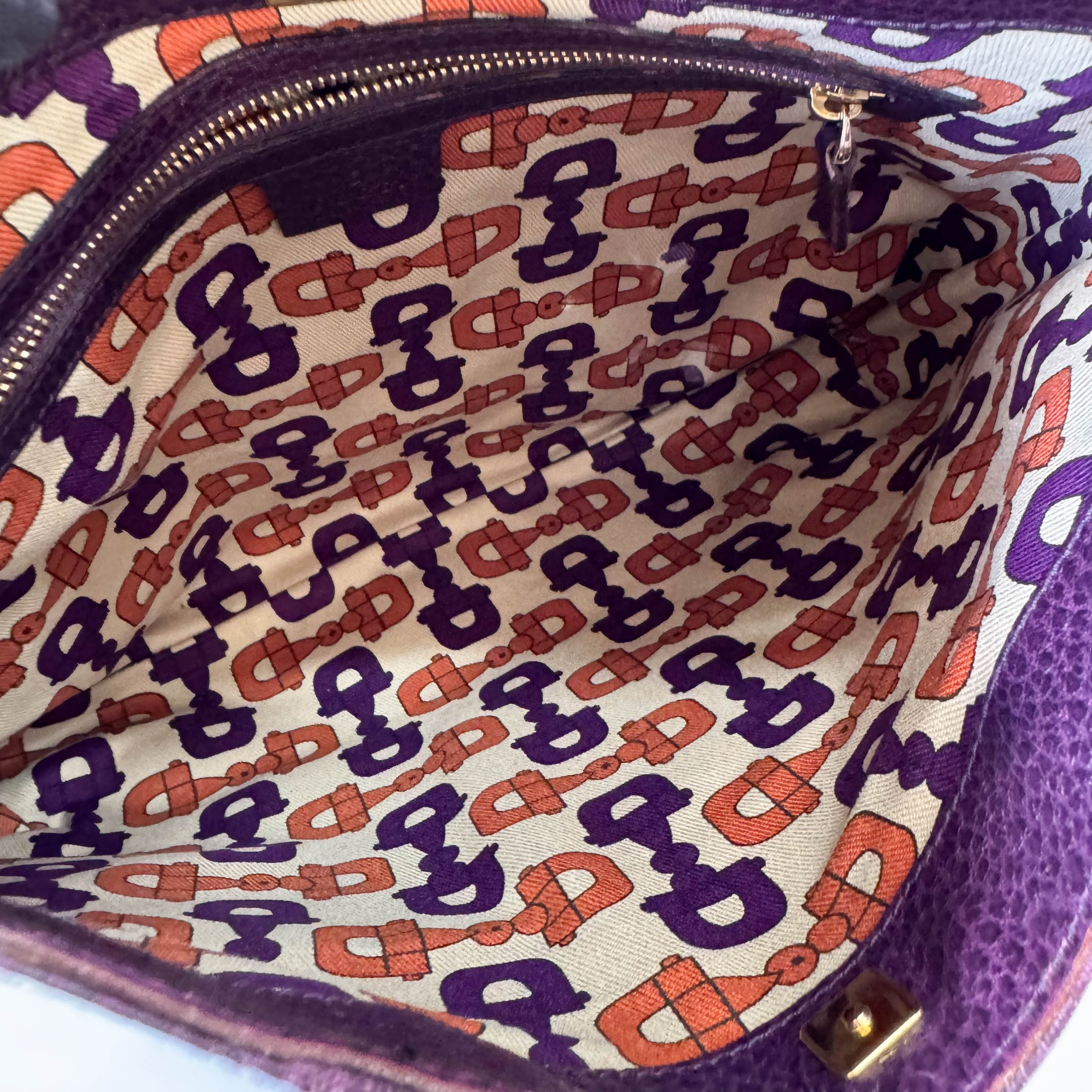 Horsebit Purple Leather Shoulder Bag