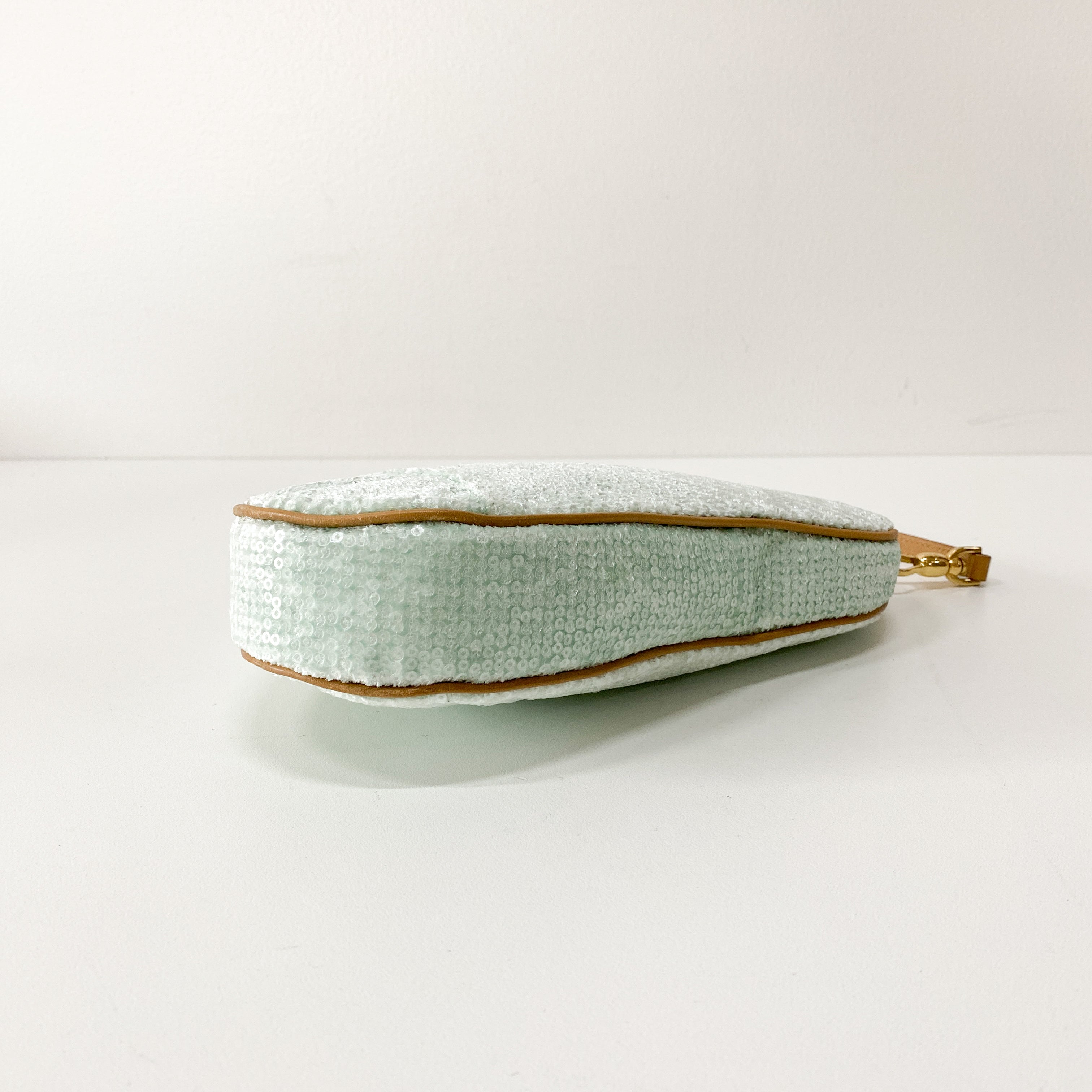 Saddle Light Blue Cotton & Sequin Shoulder Bag