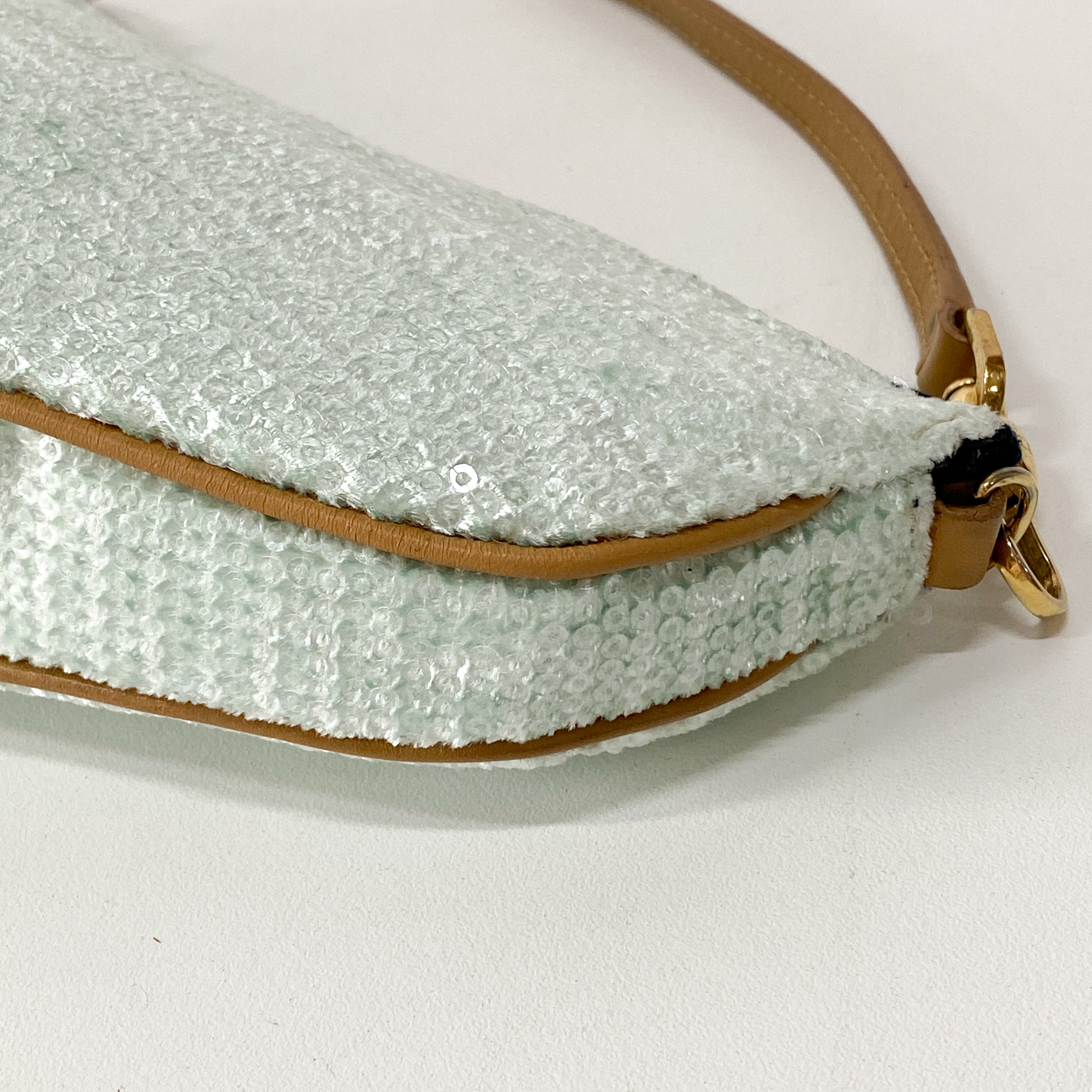 Saddle Light Blue Cotton & Sequin Shoulder Bag