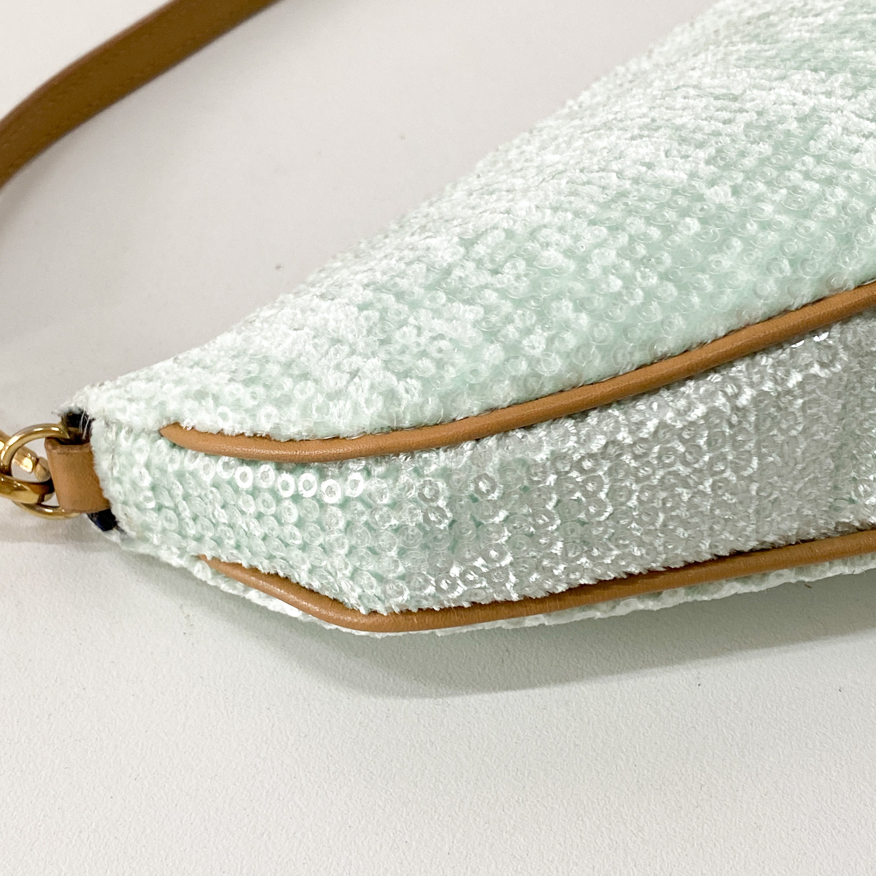 Saddle Light Blue Cotton & Sequin Shoulder Bag