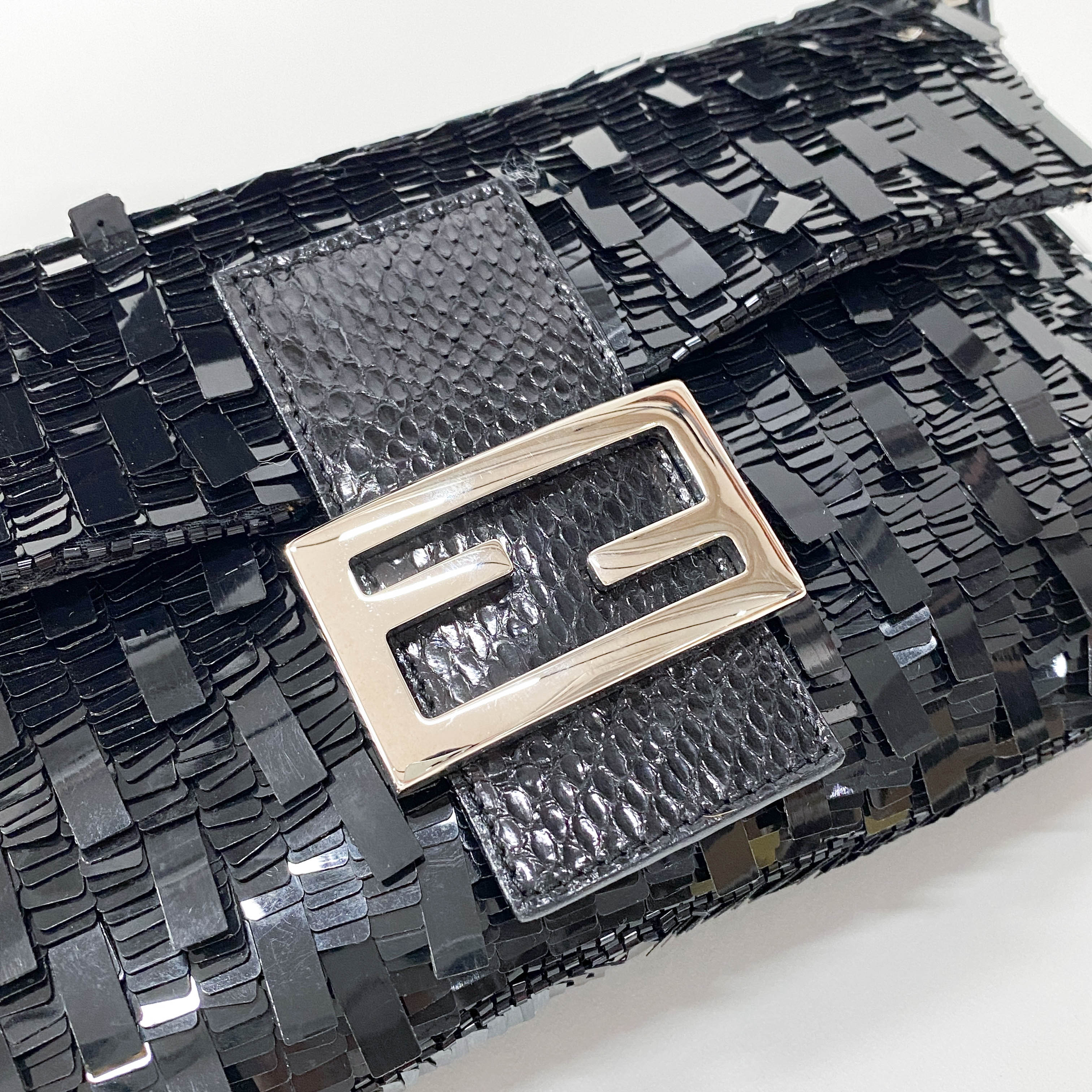 Baguete Black Sequin Shoulder Bag
