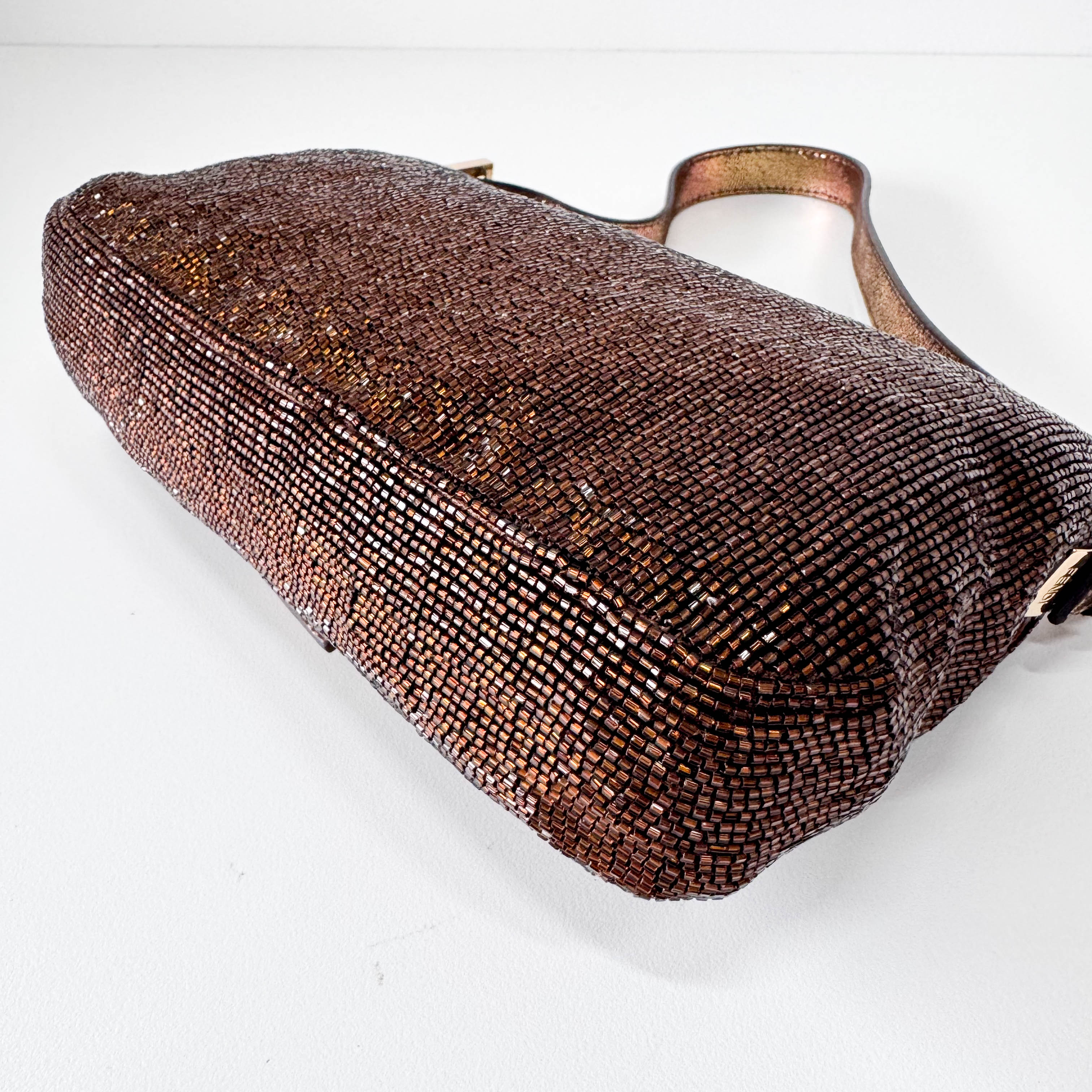 Baguette Brown Beaded Shoulder Bag