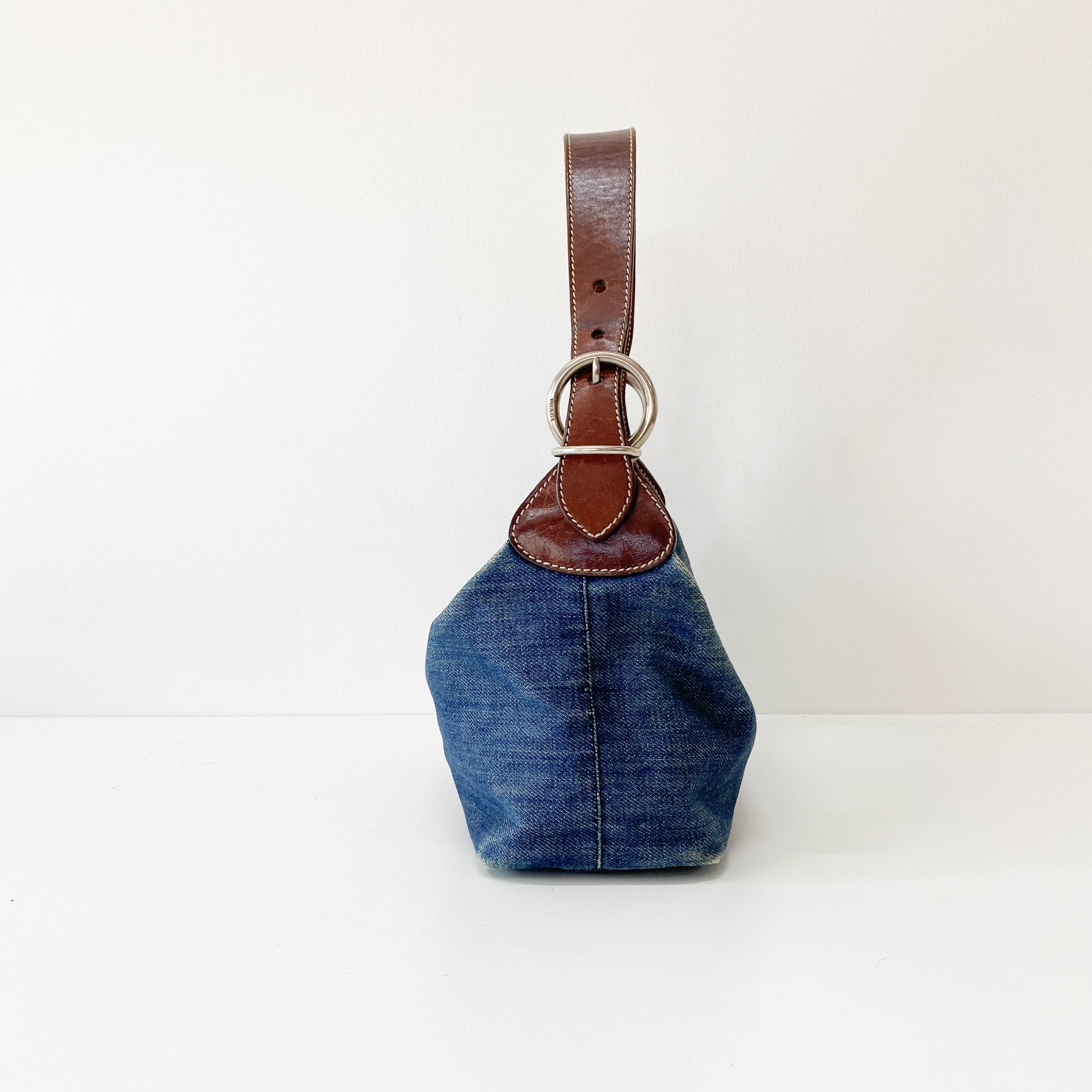 Denim/Leather Pouch Handbag