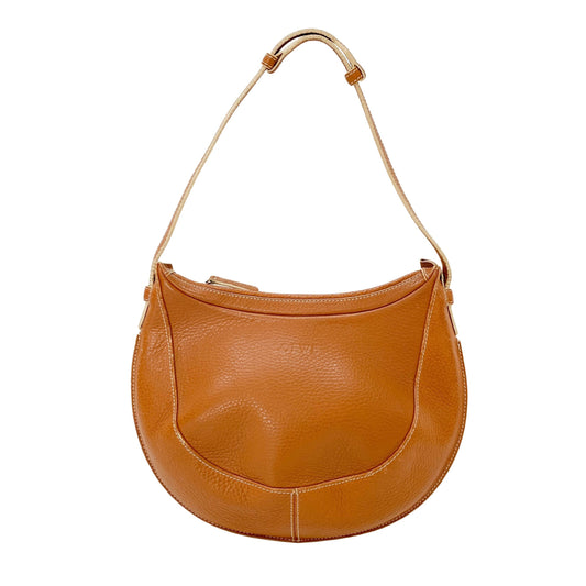 Brown Grain Calfskin Shoulder Bag