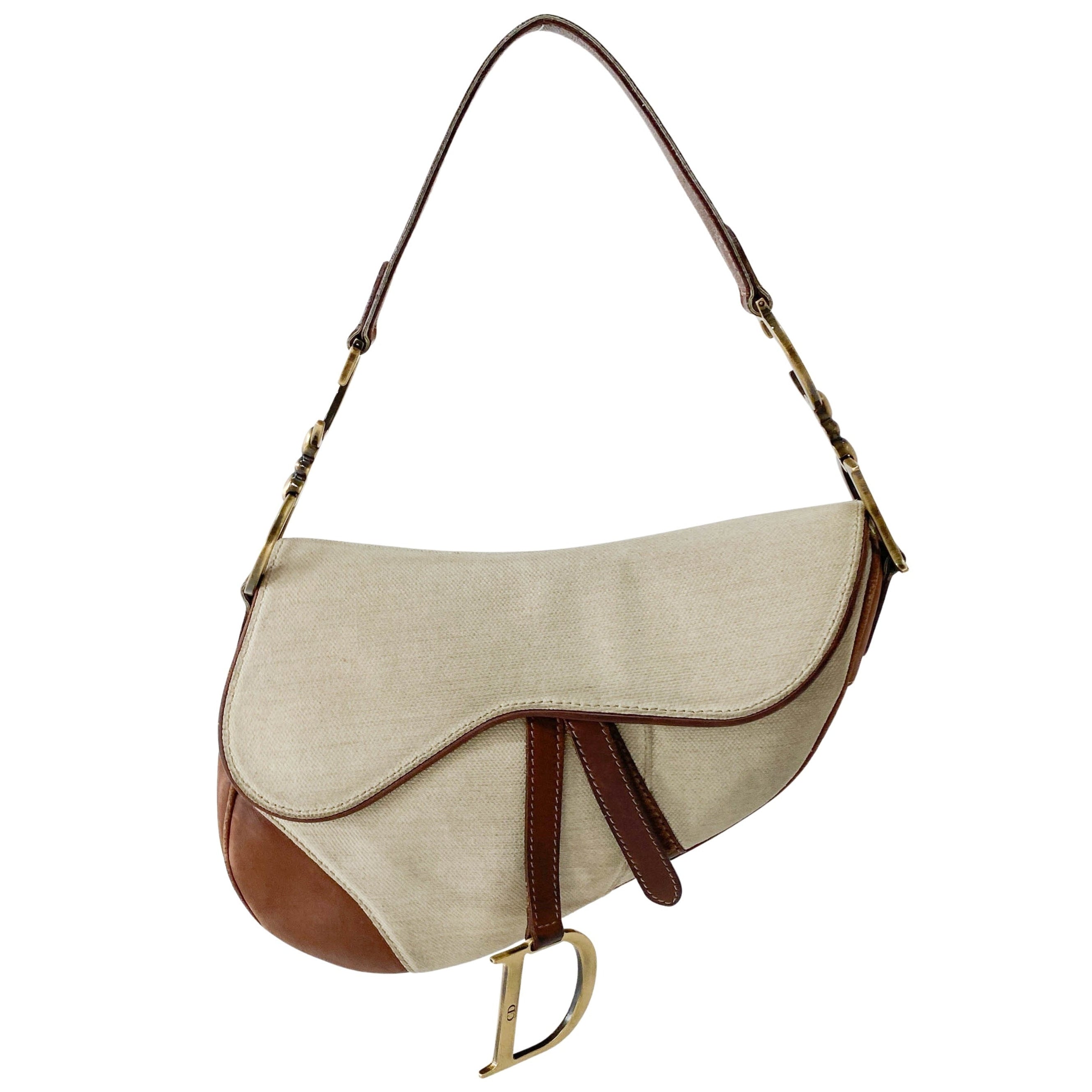 Saddle Bag Brown Leather and Canvas