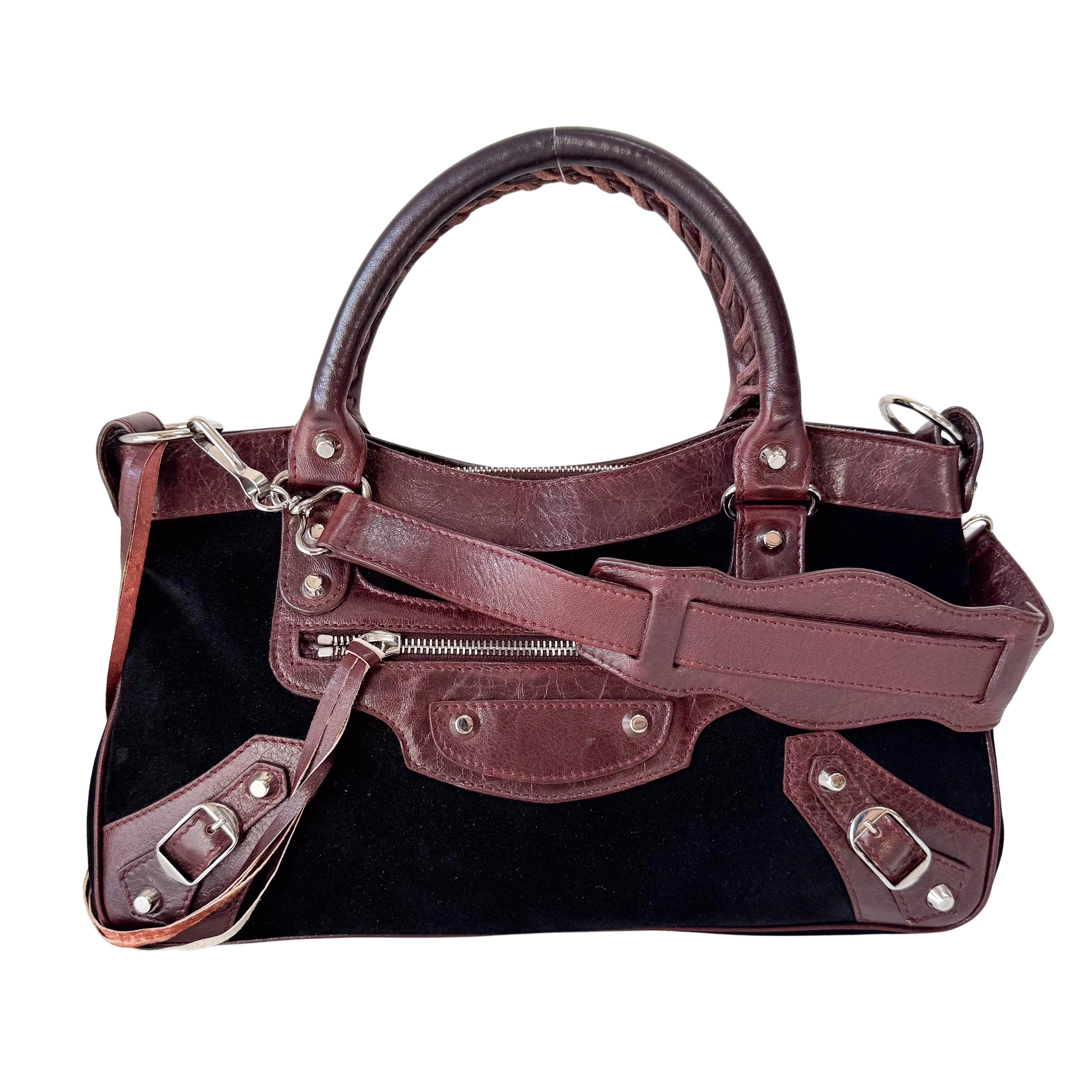 The City Black Suede & Brown Leather Two Way Bag
