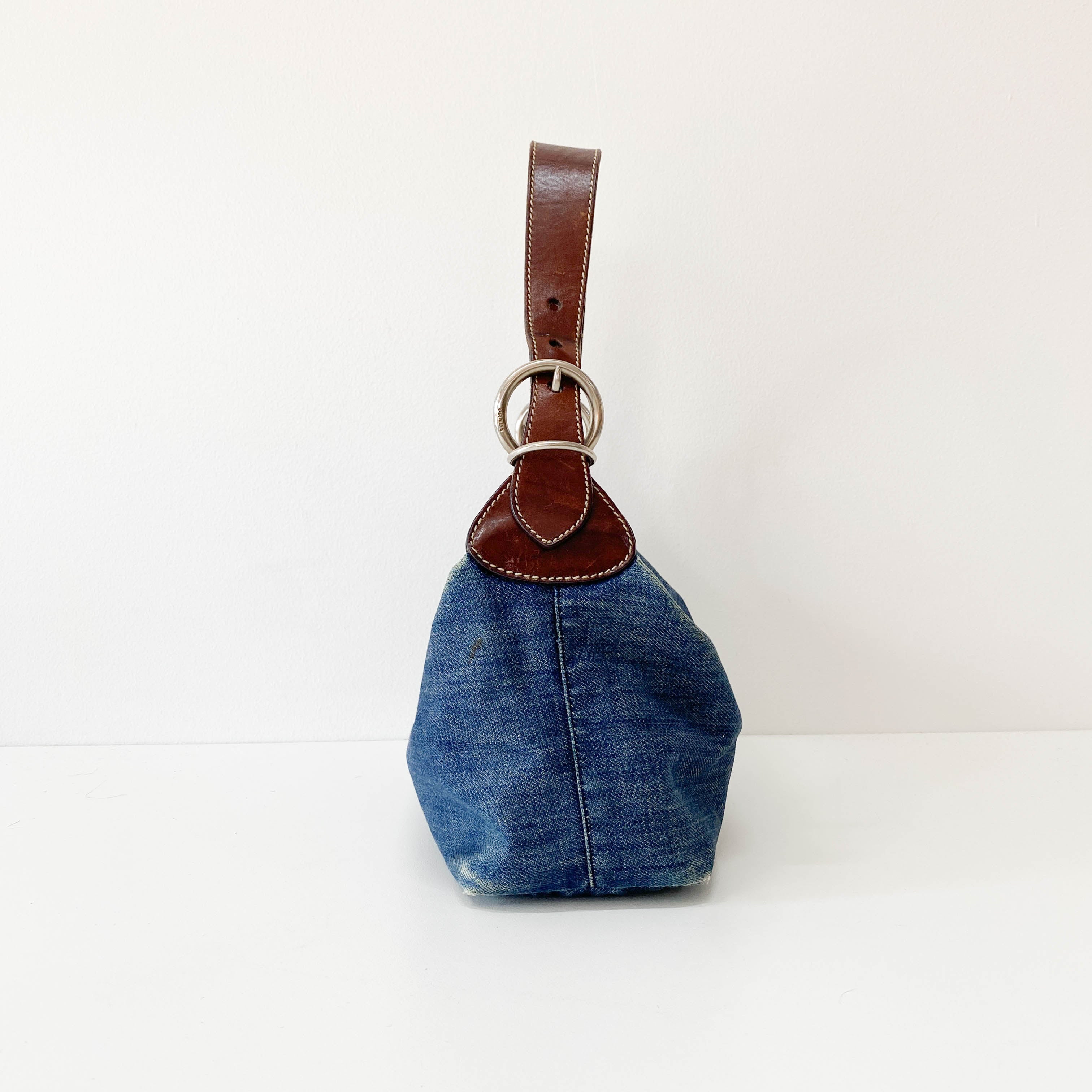 Denim/Leather Pouch Handbag