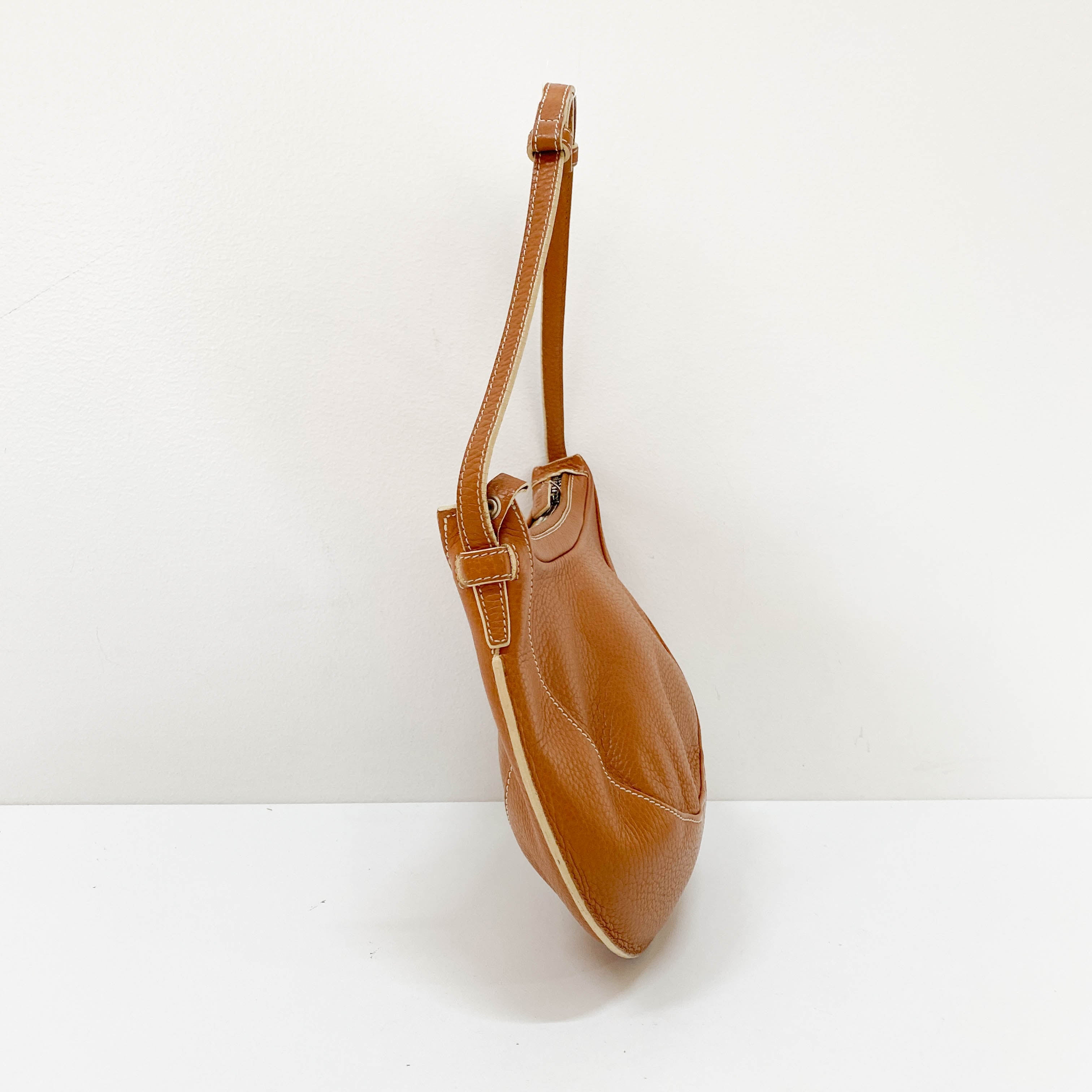 Brown Grain Calfskin Shoulder Bag