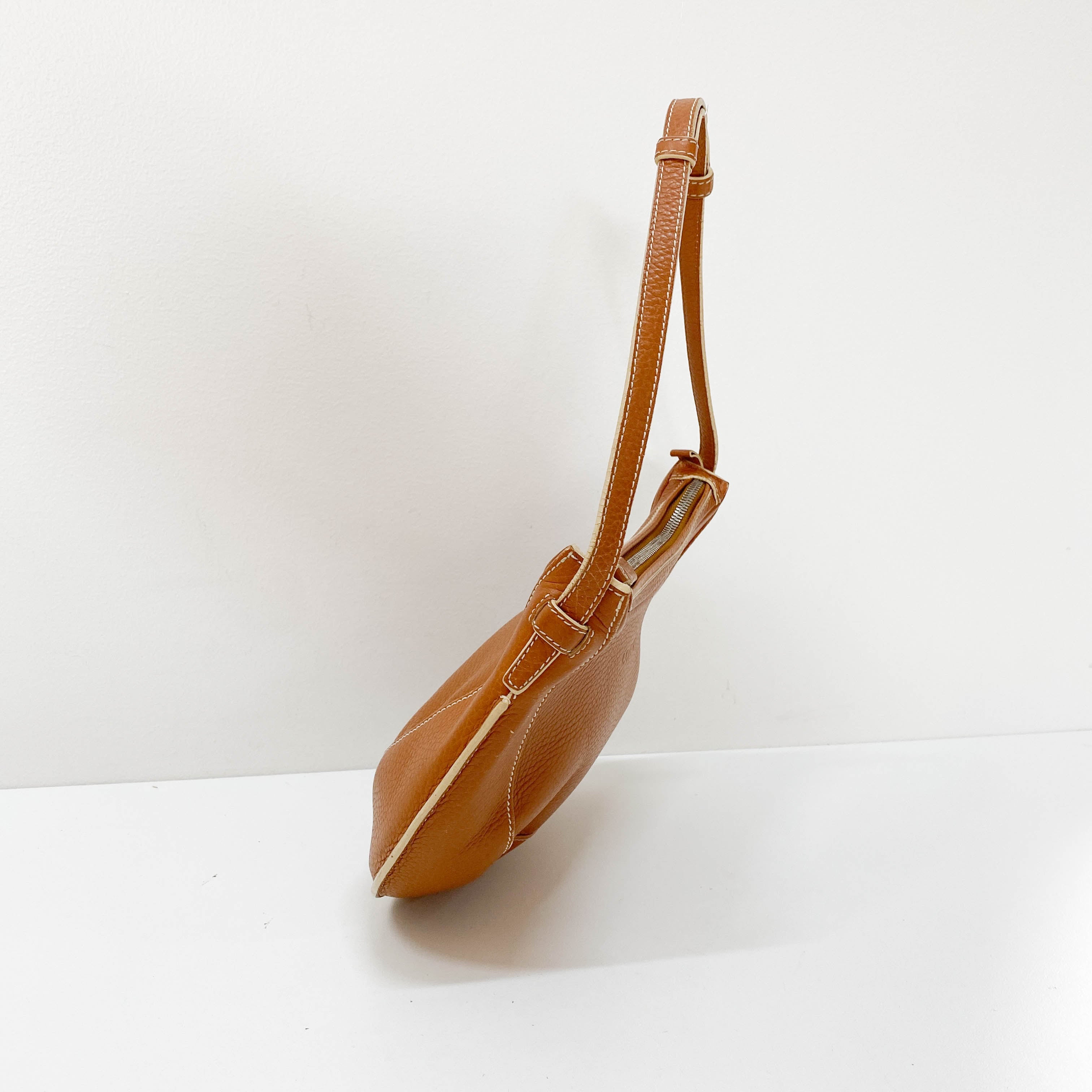 Brown Grain Calfskin Shoulder Bag