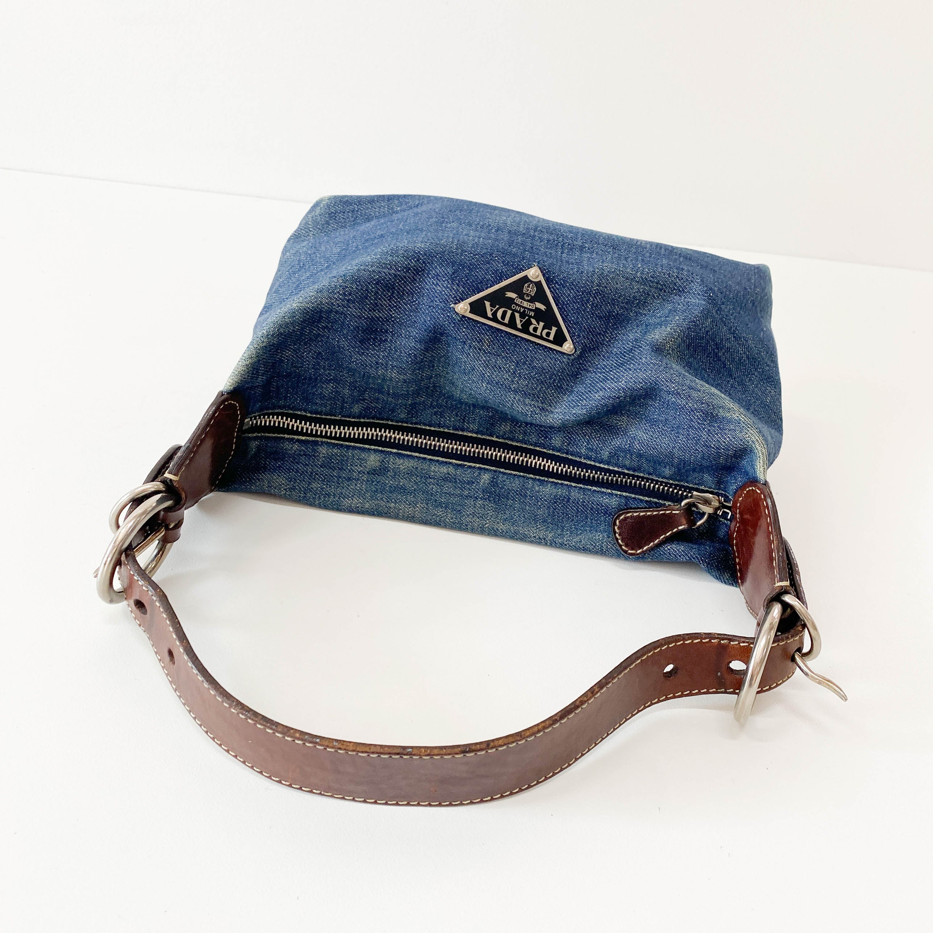 Denim/Leather Pouch Handbag