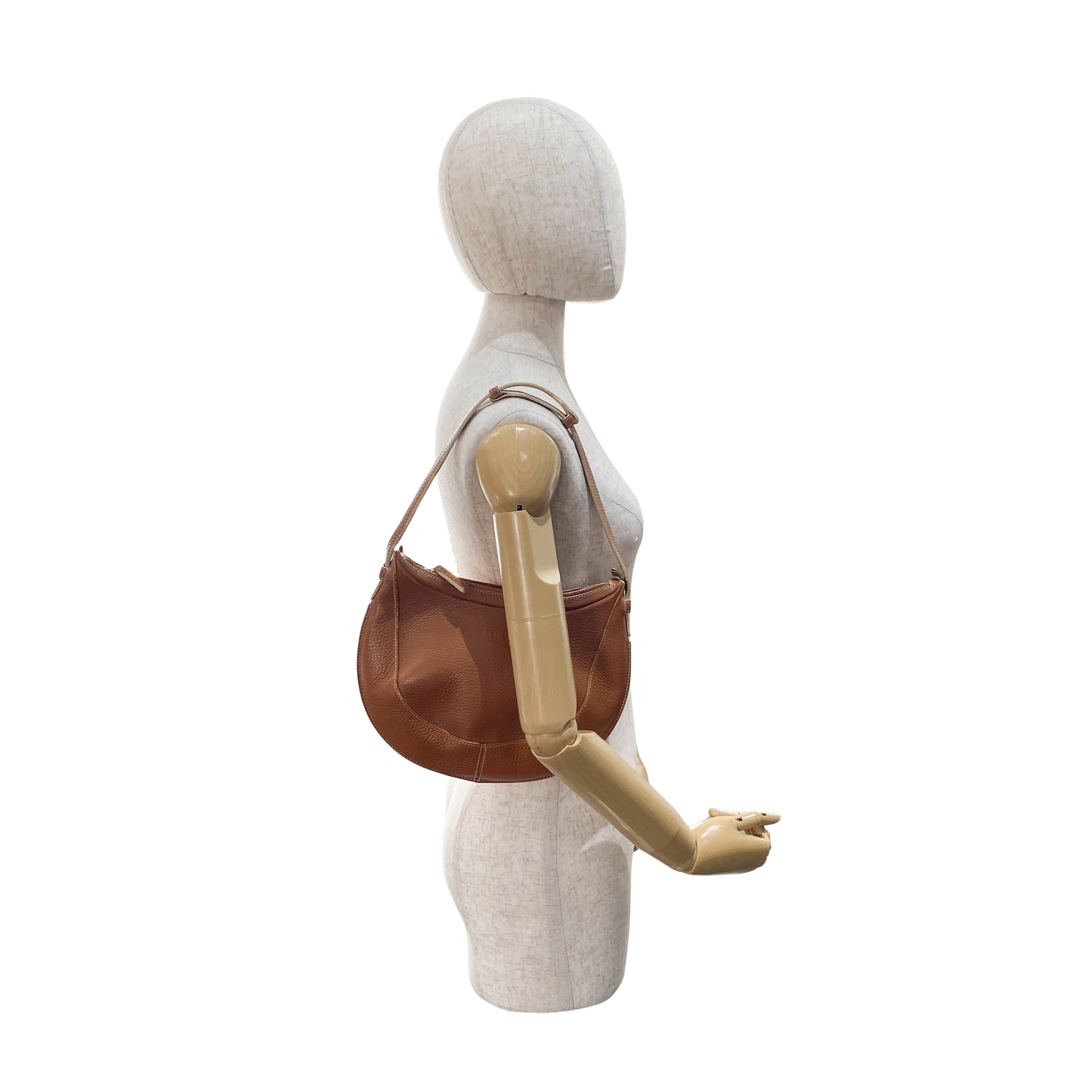 Brown Grain Calfskin Shoulder Bag