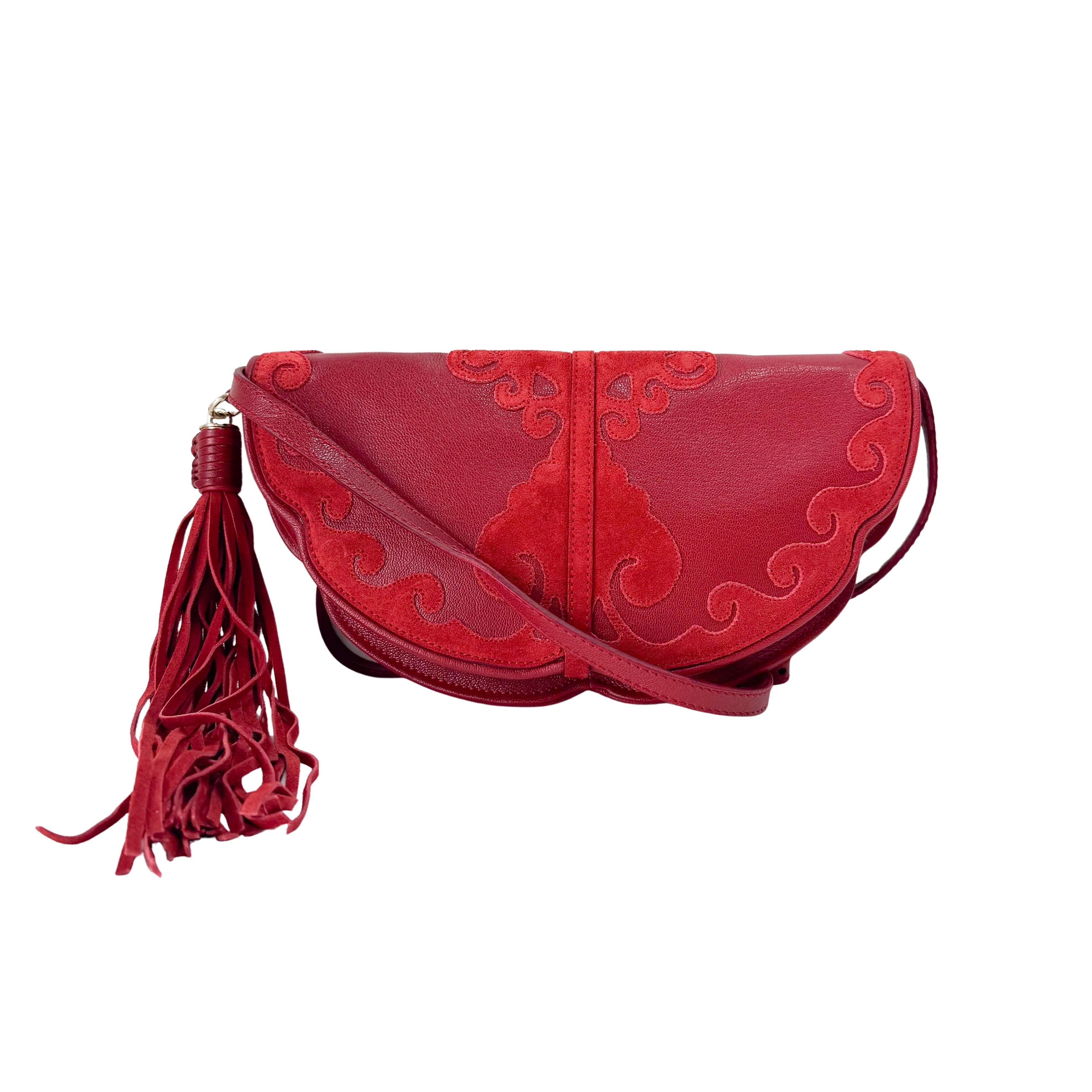 Red Leather/Suede Tassel Shoulder Bag
