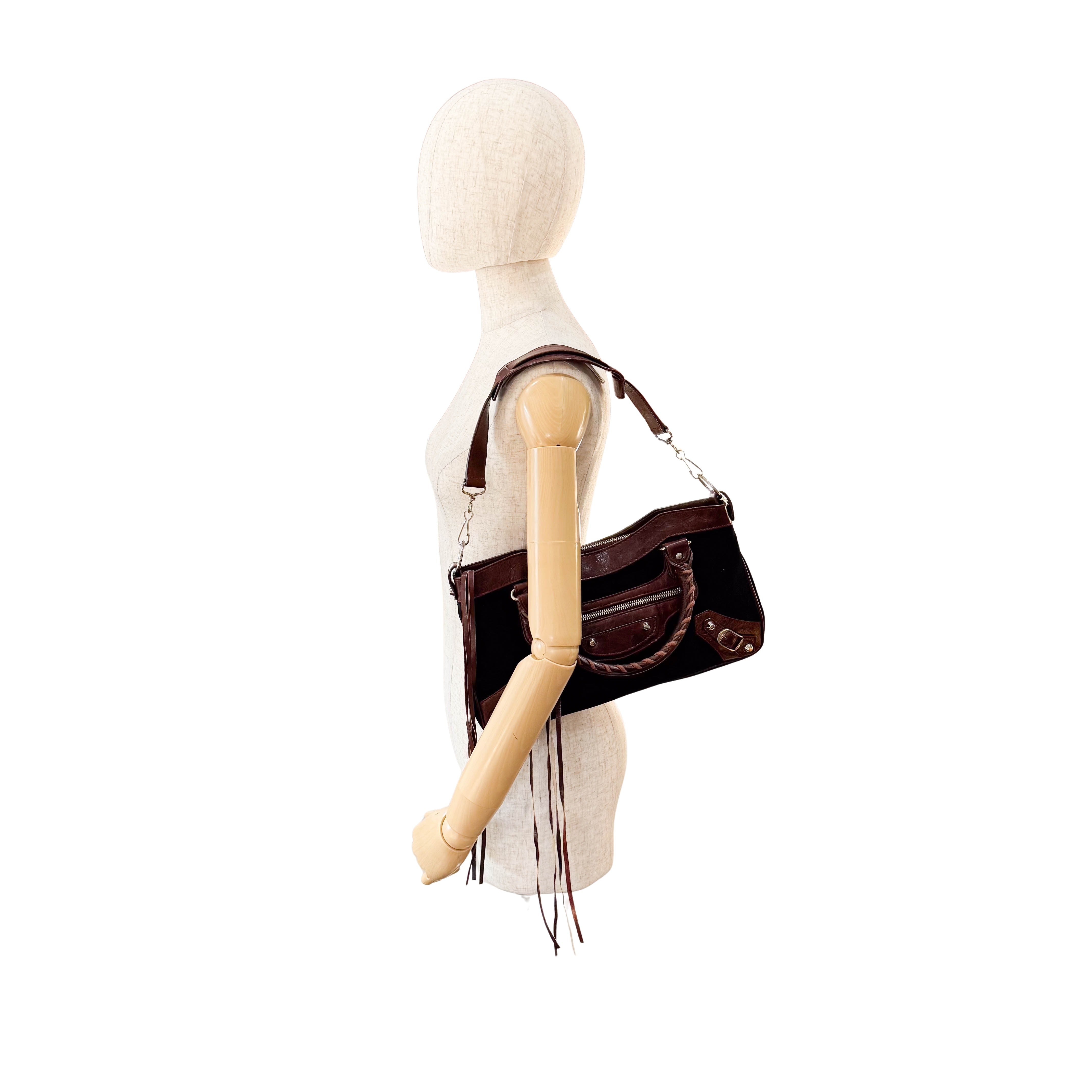 The City Black Suede & Brown Leather Two Way Bag