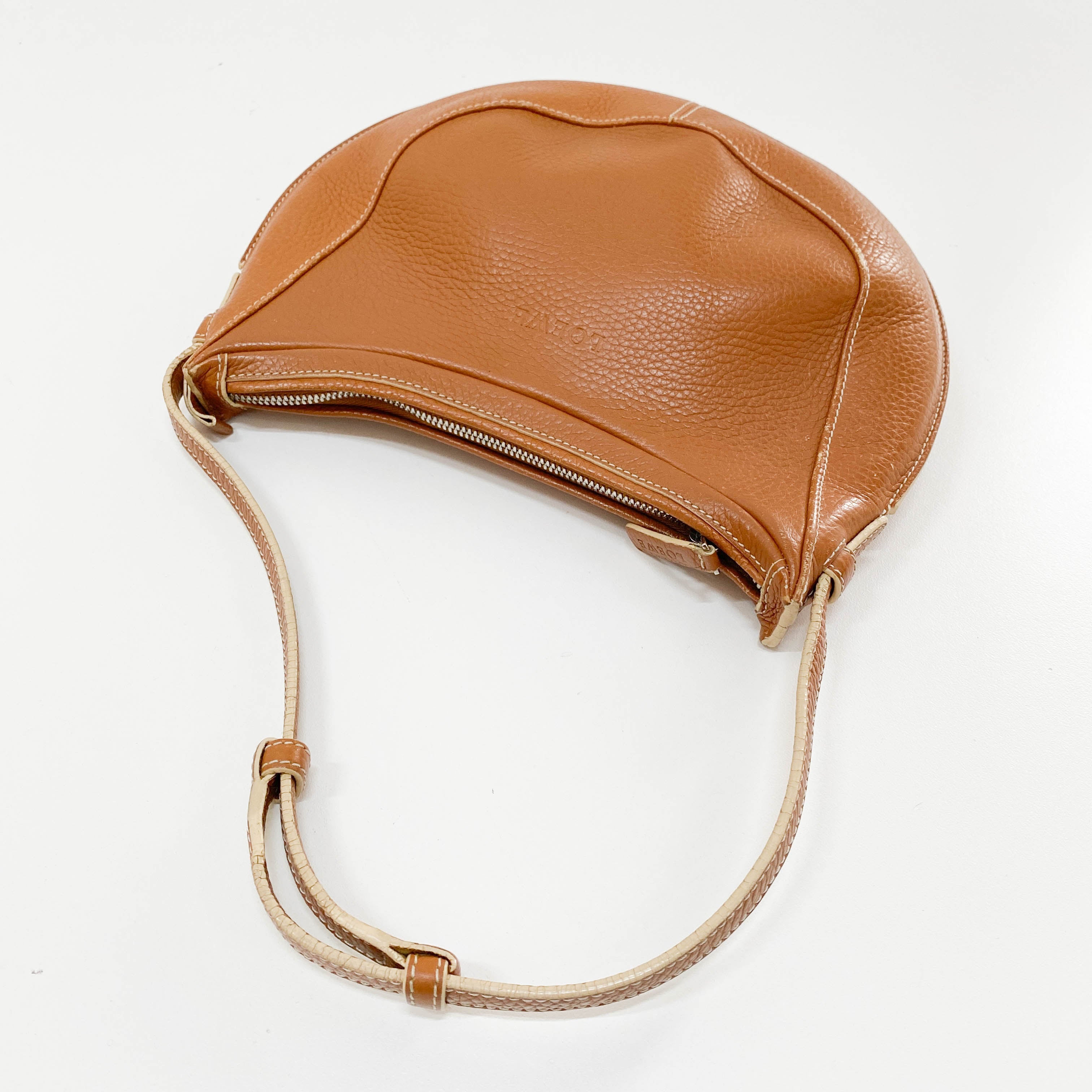 Brown Grain Calfskin Shoulder Bag
