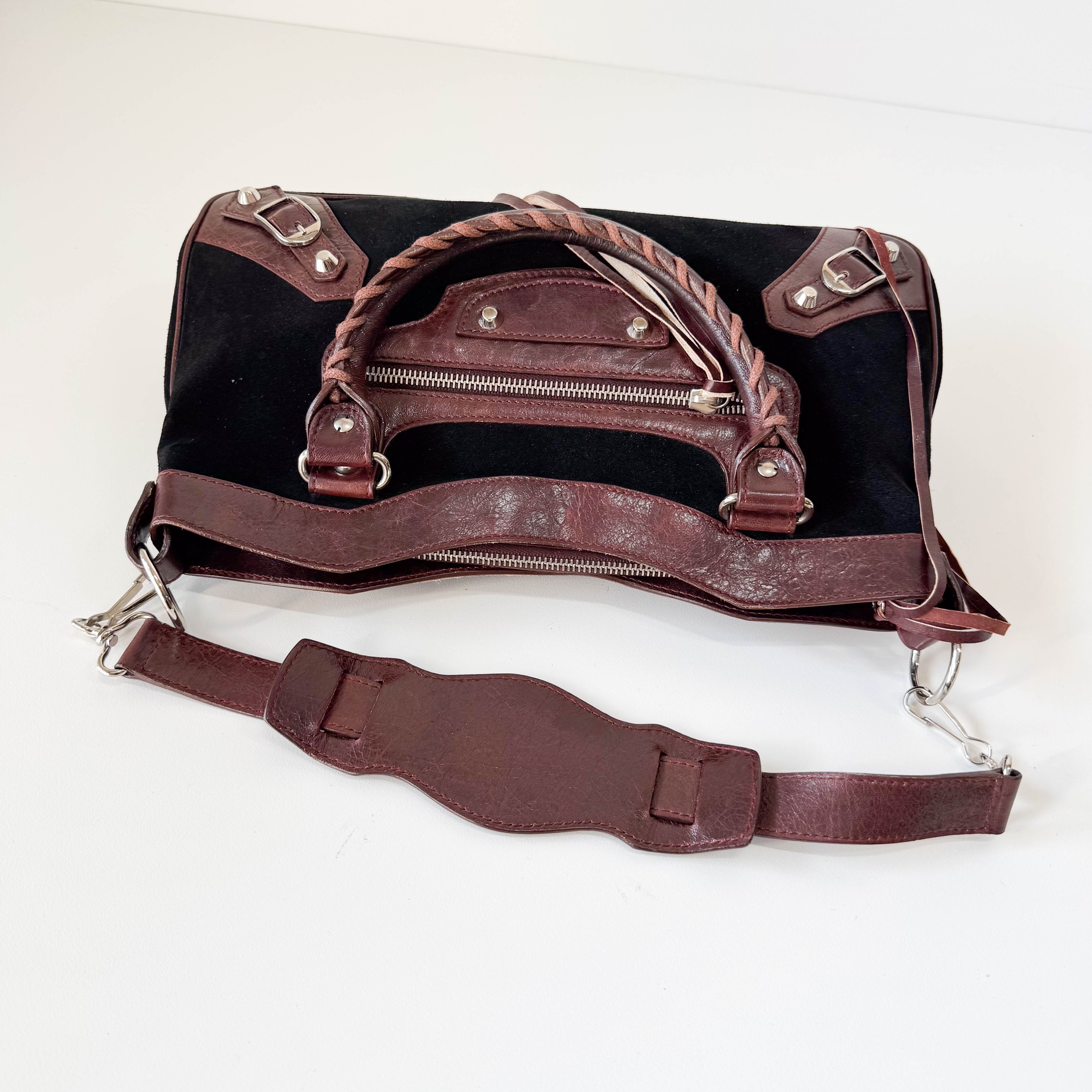 The City Black Suede & Brown Leather Two Way Bag