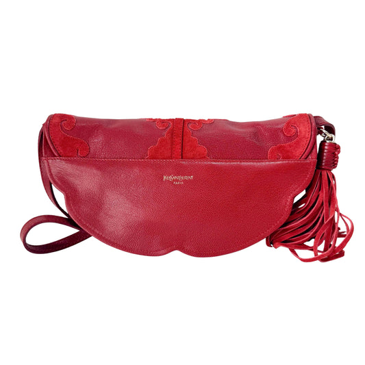 Red Leather/Suede Tassel Shoulder Bag