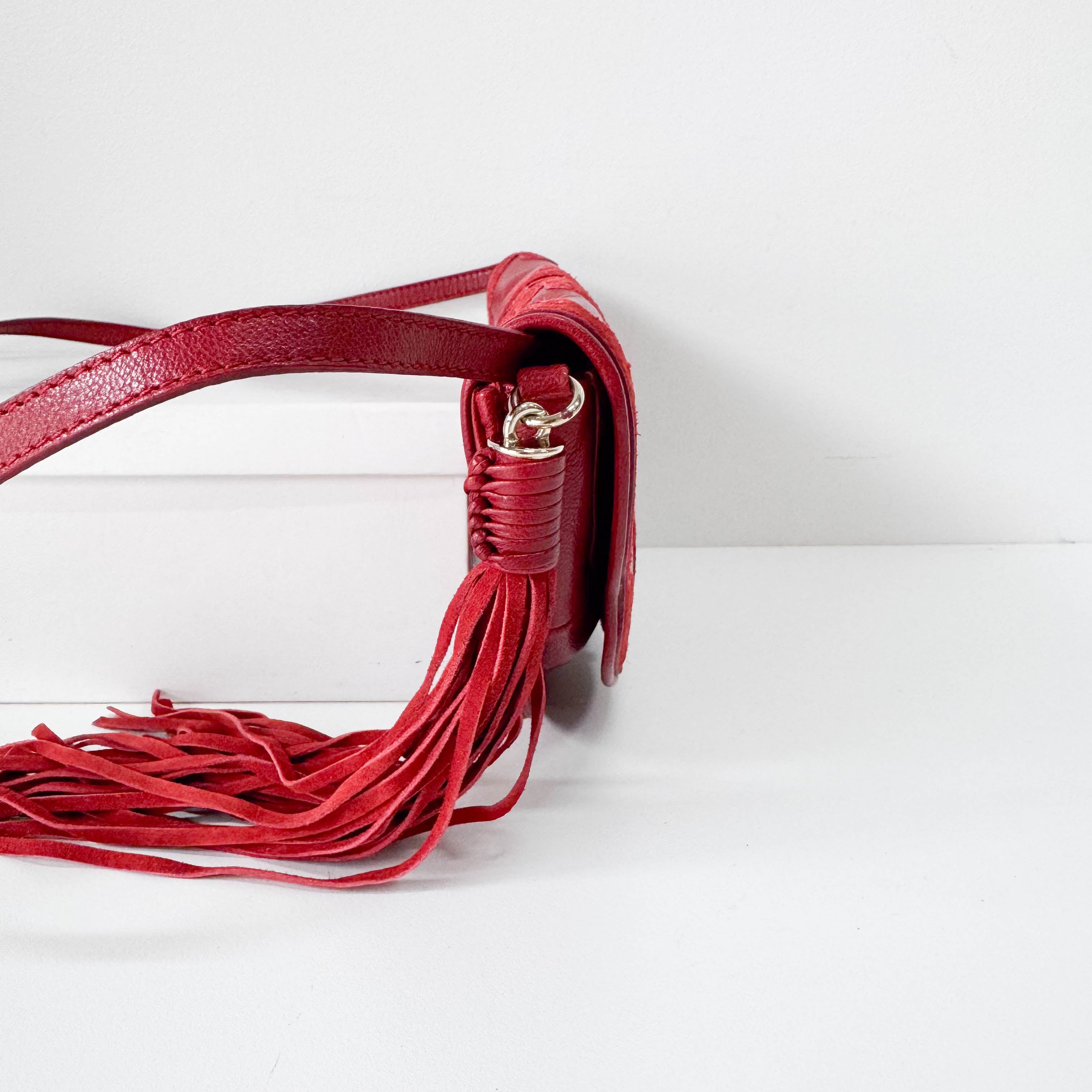 Red Leather/Suede Tassel Shoulder Bag