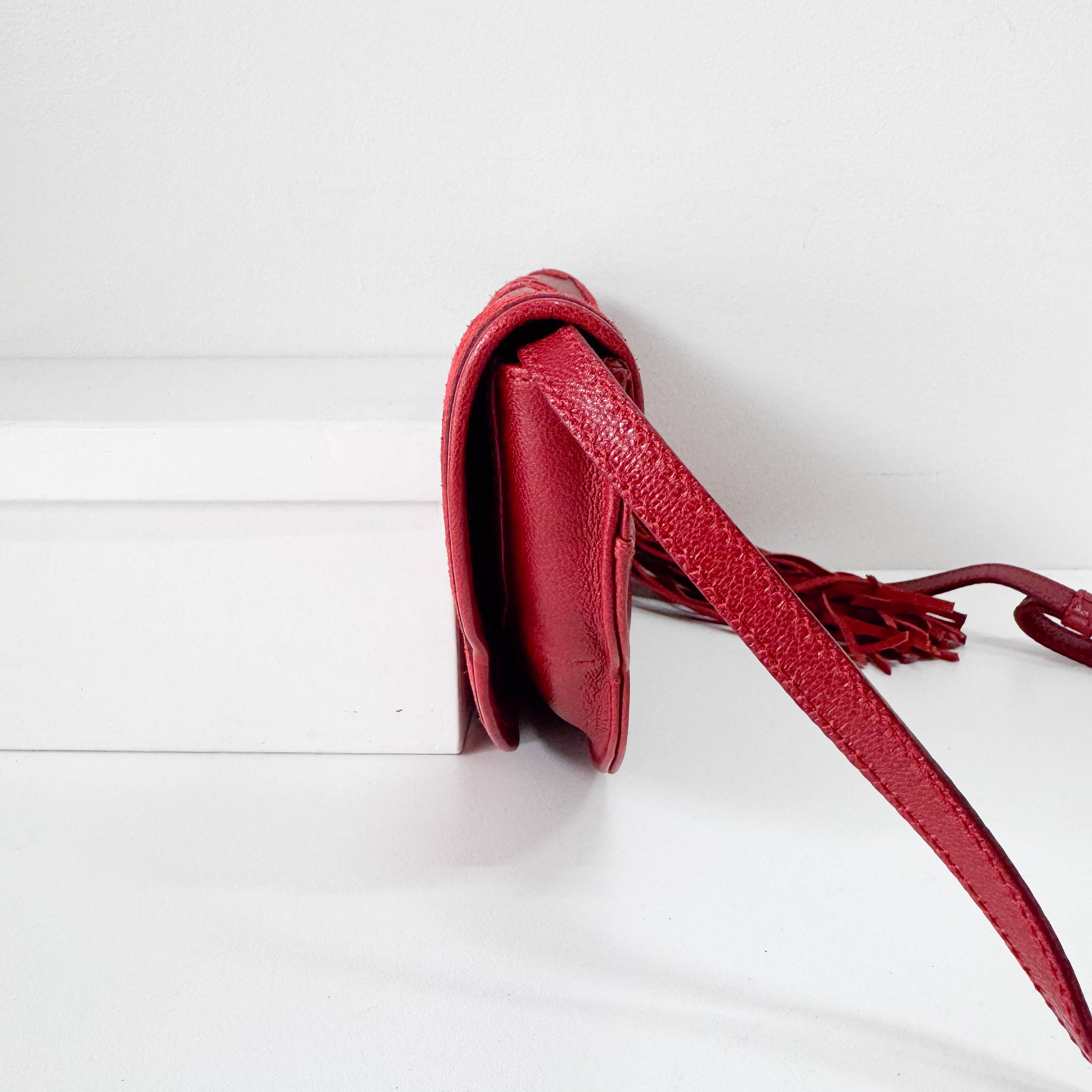 Red Leather/Suede Tassel Shoulder Bag