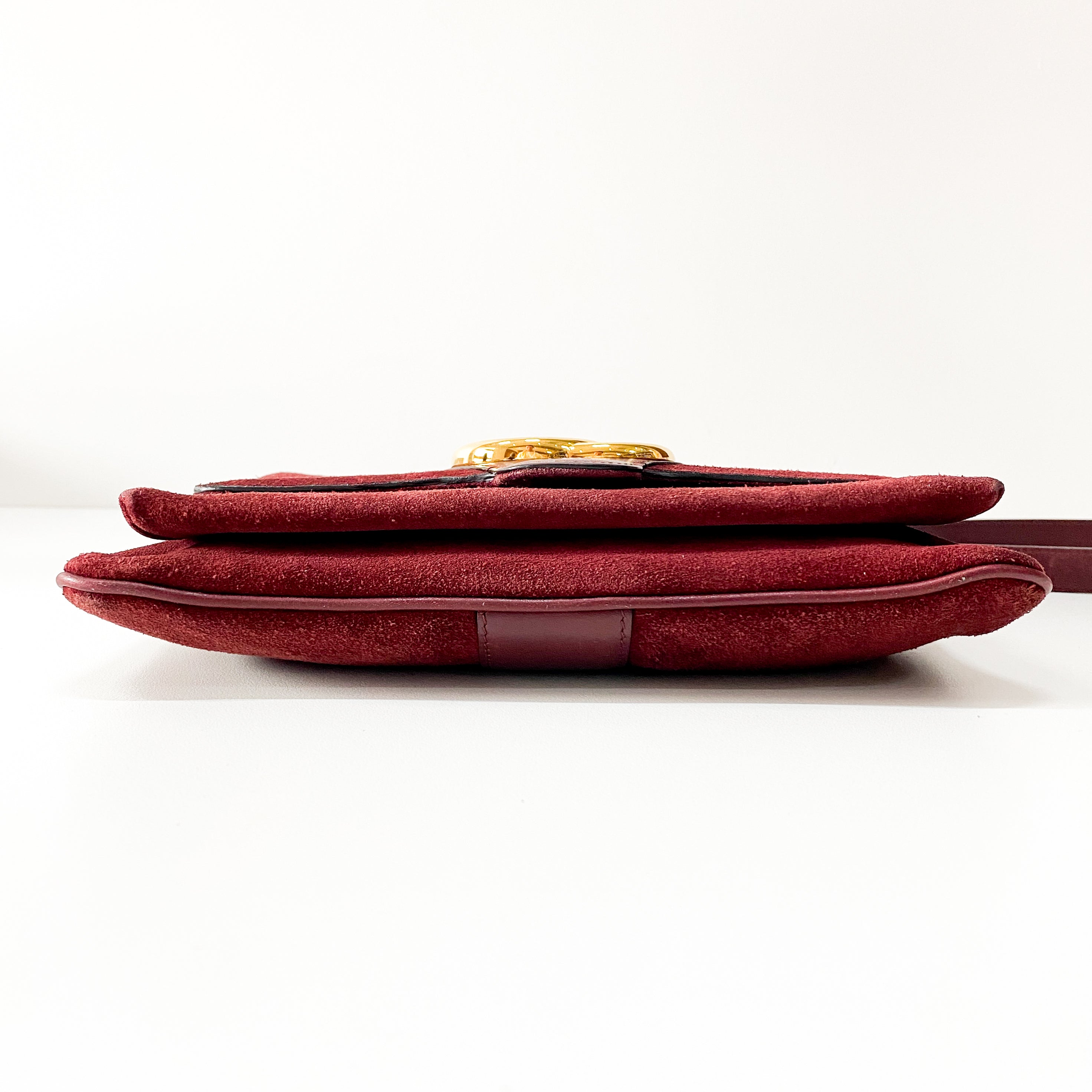 GG Buckle Red Suede Bag