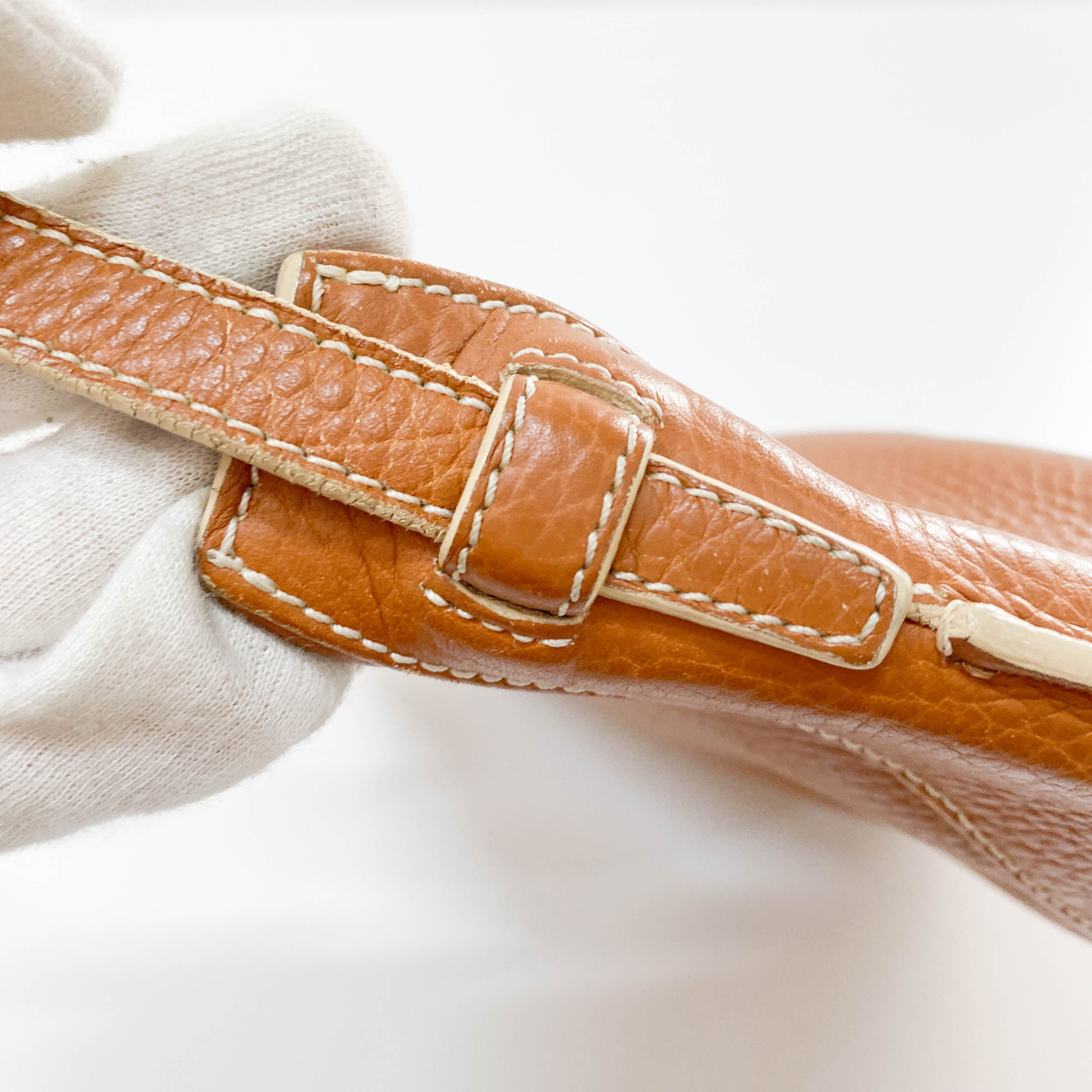 Brown Grain Calfskin Shoulder Bag