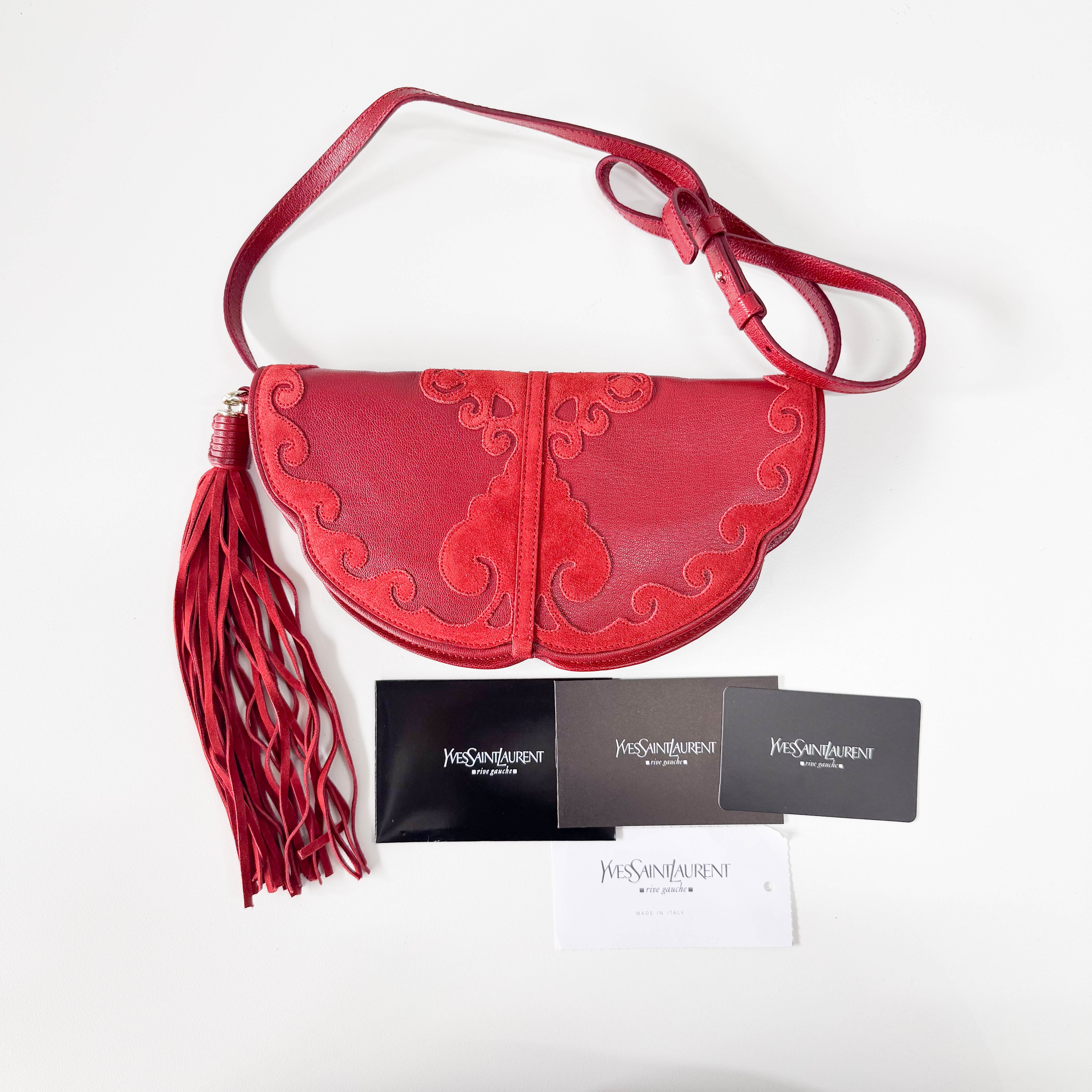 Red Leather/Suede Tassel Shoulder Bag